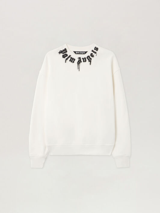 PALM ANGELS Neck Logo Reg Crew Sweatshirt OFF WHITE - BLACK PMBA08HF25FLE003