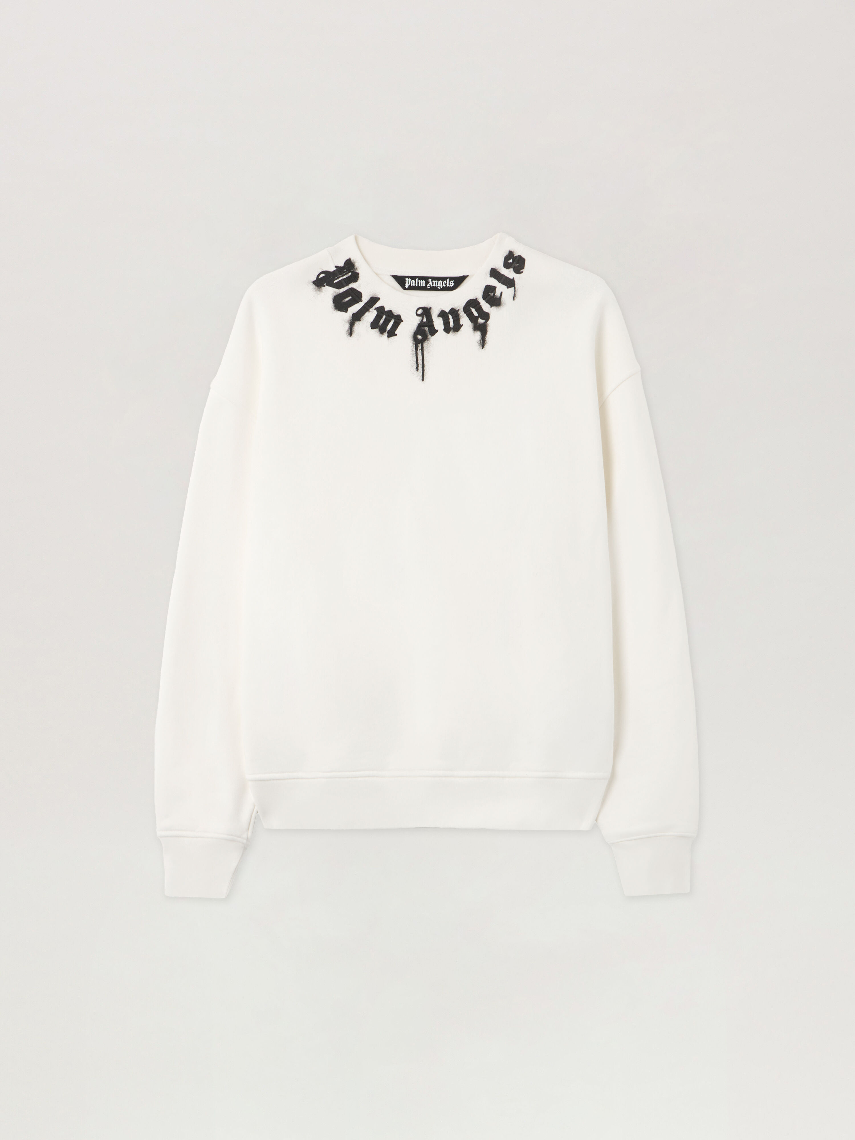 PALM ANGELS Neck Logo Reg Crew Sweatshirt OFF WHITE - BLACK PMBA08HF25FLE003
