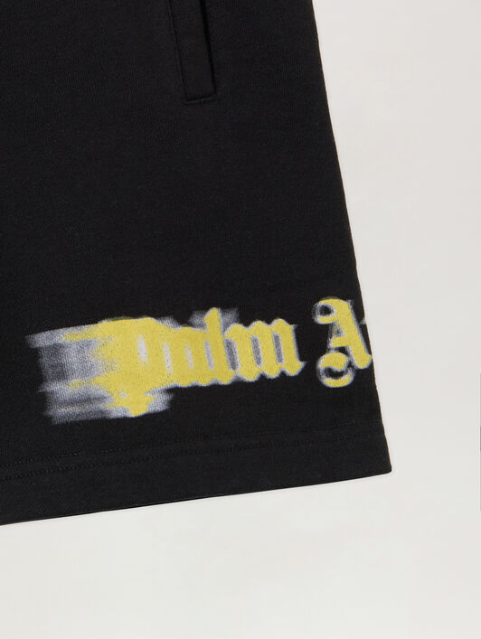 PALM ANGELS Blurred Logo Sweatshorts BLACK - OCHER YELLOW PBCI006F25FLE001