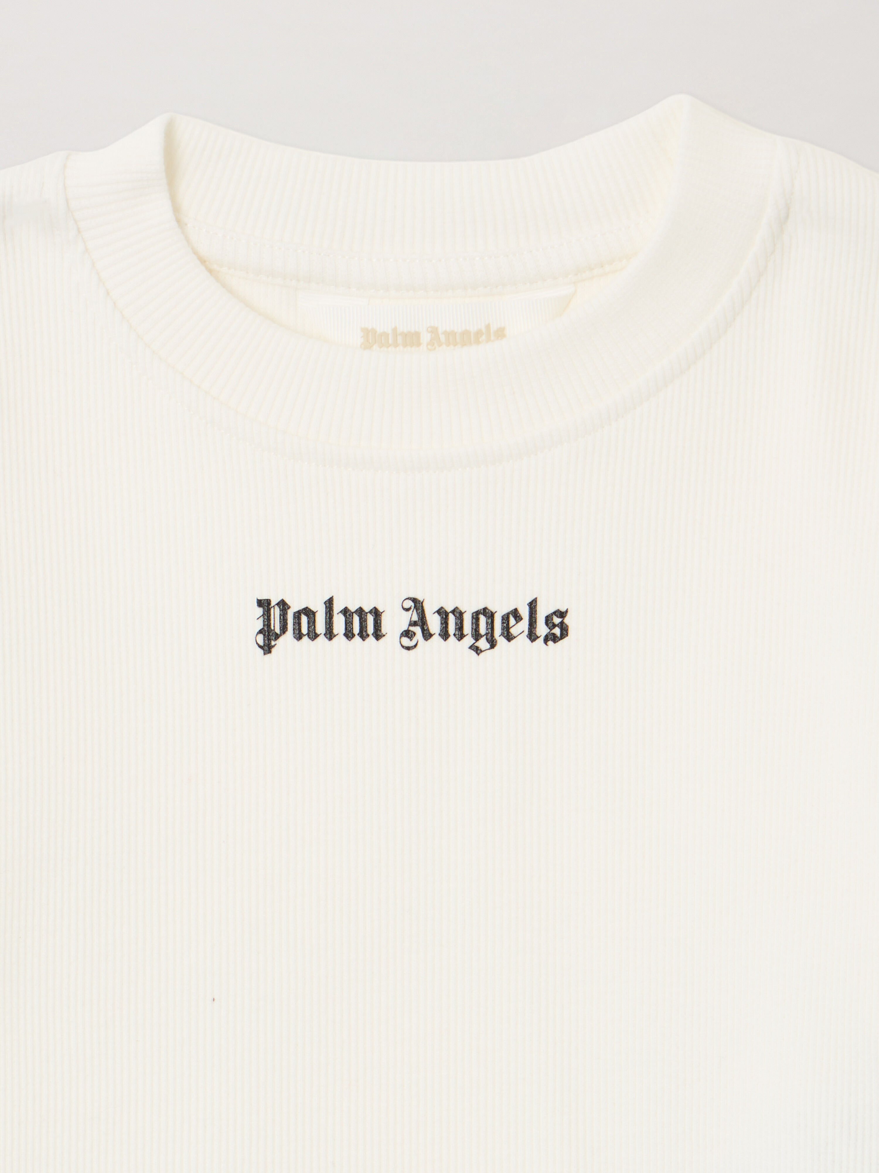 Logo Ribbed Baby T-Shirt PALM ANGELS Logo Ribbed Baby T-Shirt OFF WHITE - BLACK PGAA017F25JER001