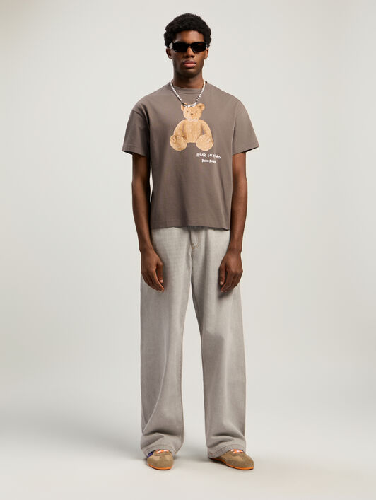 PALM ANGELS Bear In Mind T-Shirt DARK GREY - BROWN PMAA109F25JER00A