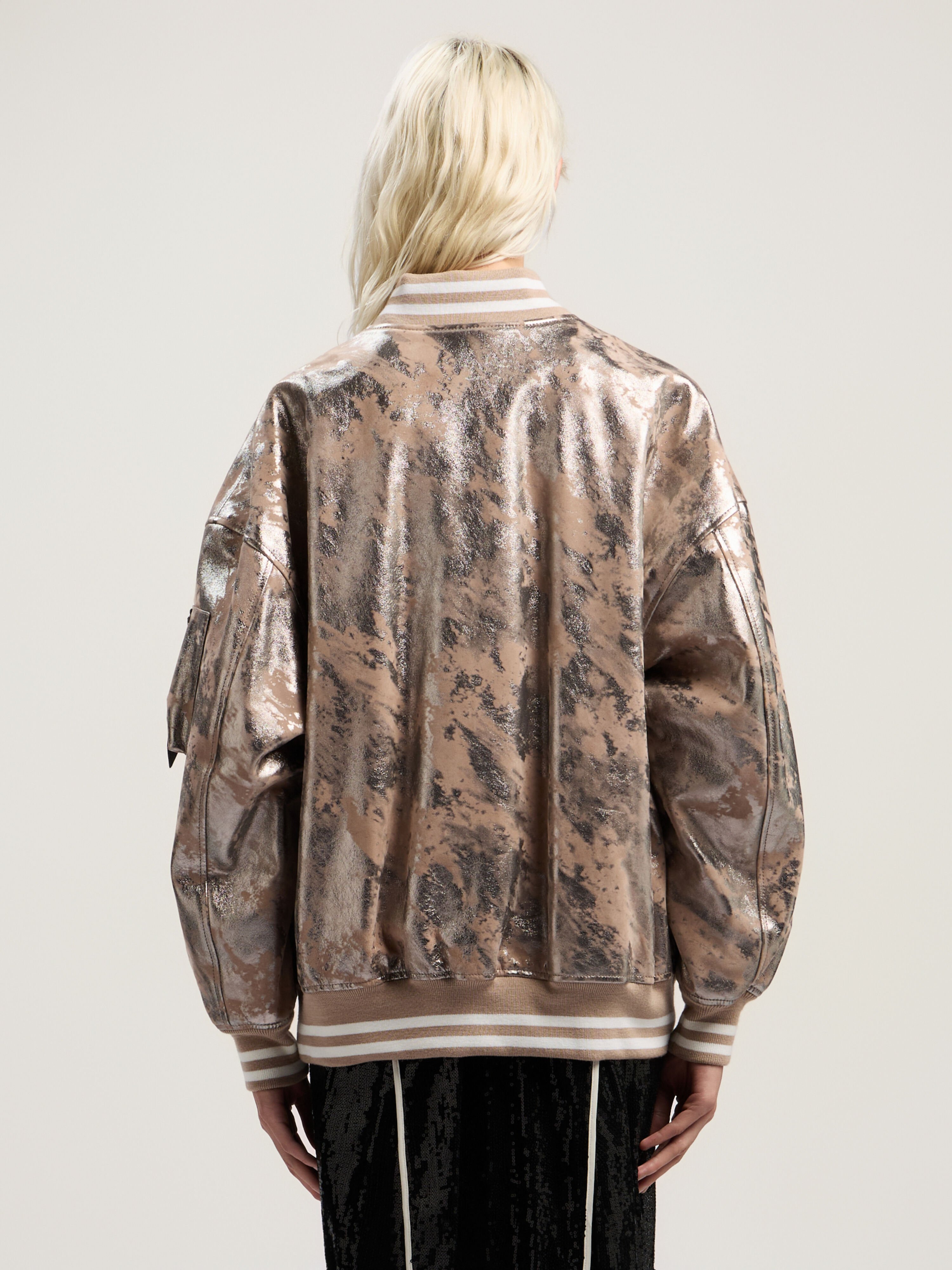 PALM ANGELS Laminated Leather Bomber Jacket NUDE - SILVER PWJA038F25LEA001