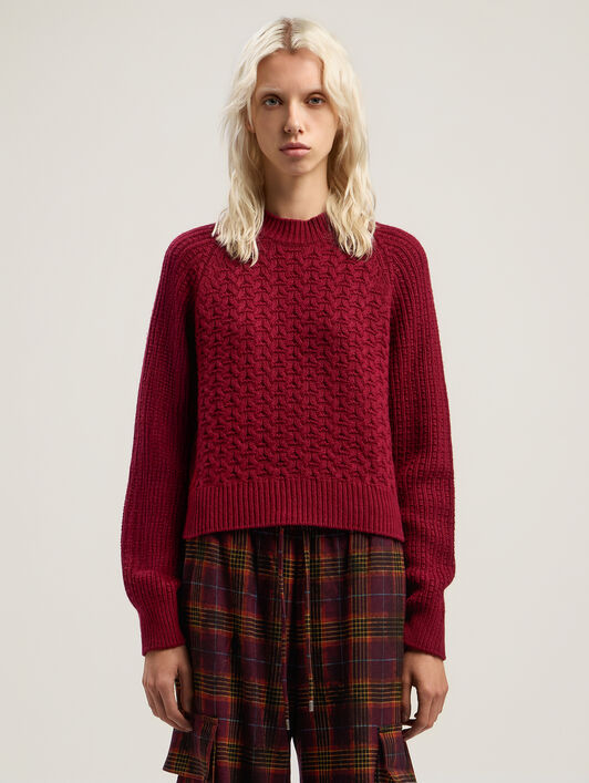 PALM ANGELS Curved Logo Ribbed Sweater BURGUNDY - PINK PWHE077F25KNI001