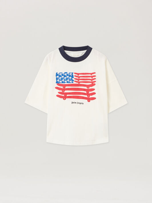 PALM ANGELS Flag Graphic Over T-Shirt OFF WHITE - RED PBAA002F25JER003