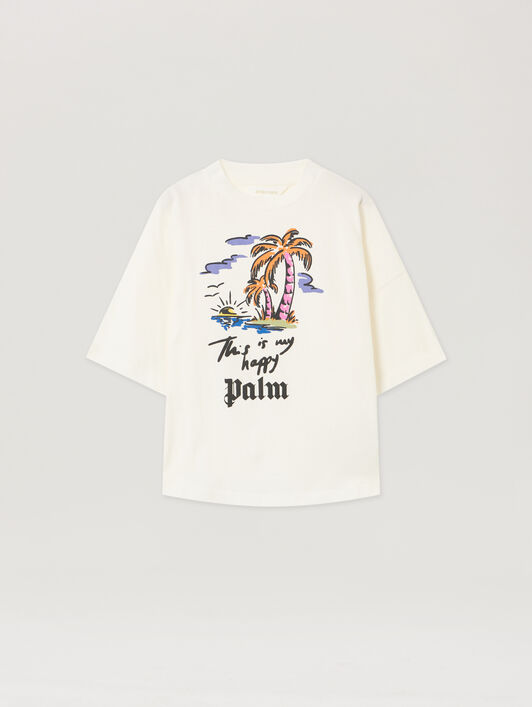 PALM ANGELS Happy Palms Graphic T-Shirt OFF WHITE - MULTICOLOR PBAA002F25JER004