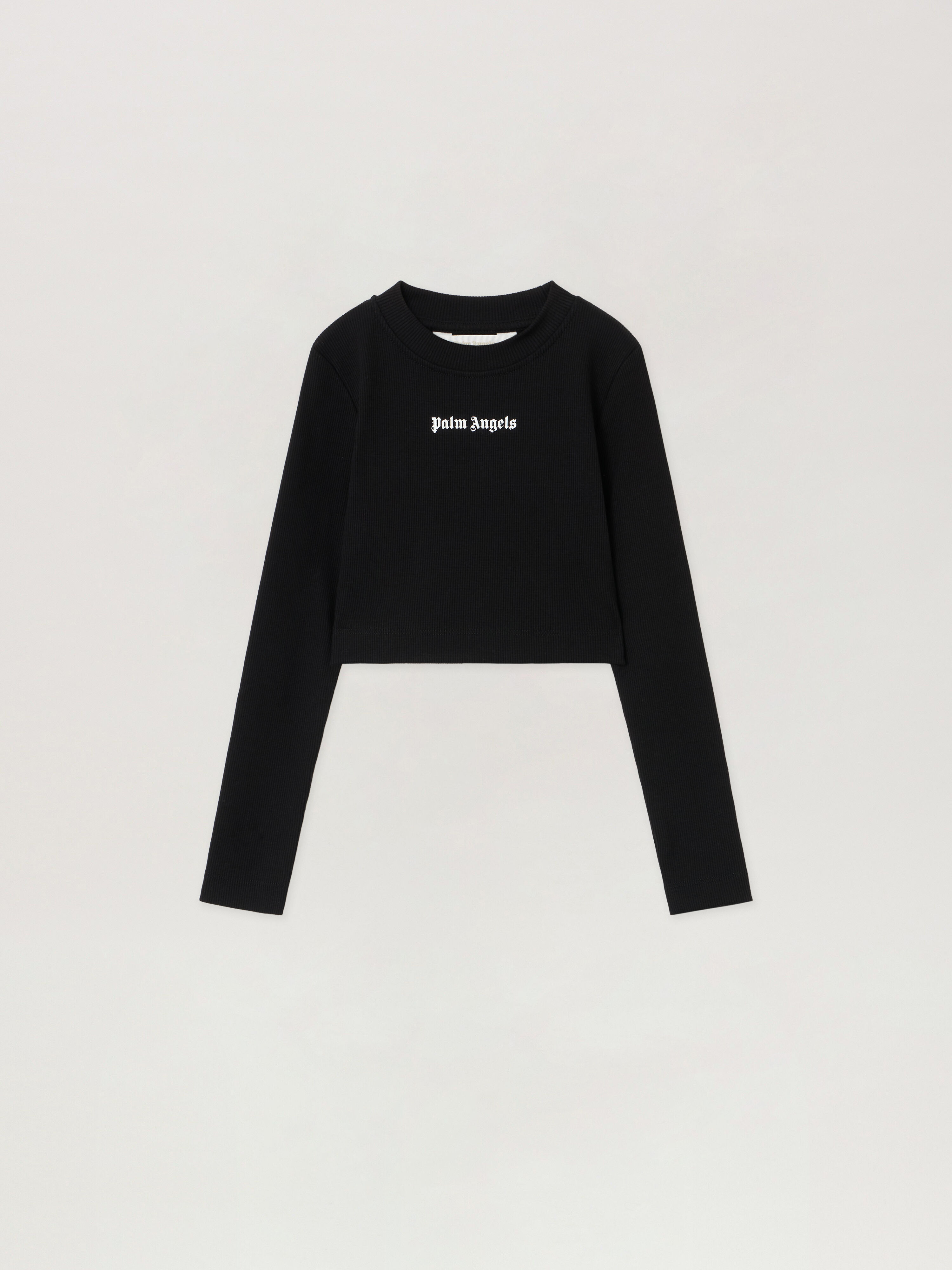 Logo Ribbed Long Sleeve Baby T-Shirt PALM ANGELS Logo Ribbed Long Sleeve Baby T-Shirt BLACK - OFF WHITE PGAB006F25JER001