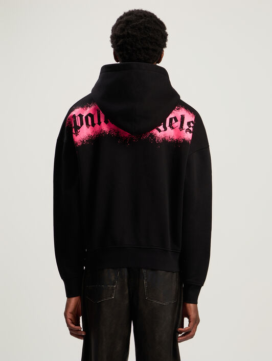 PALM ANGELS Spray Bear Loose Hoodie BLACK - FUCHSIA FLUO PMBB17EF25FLE005