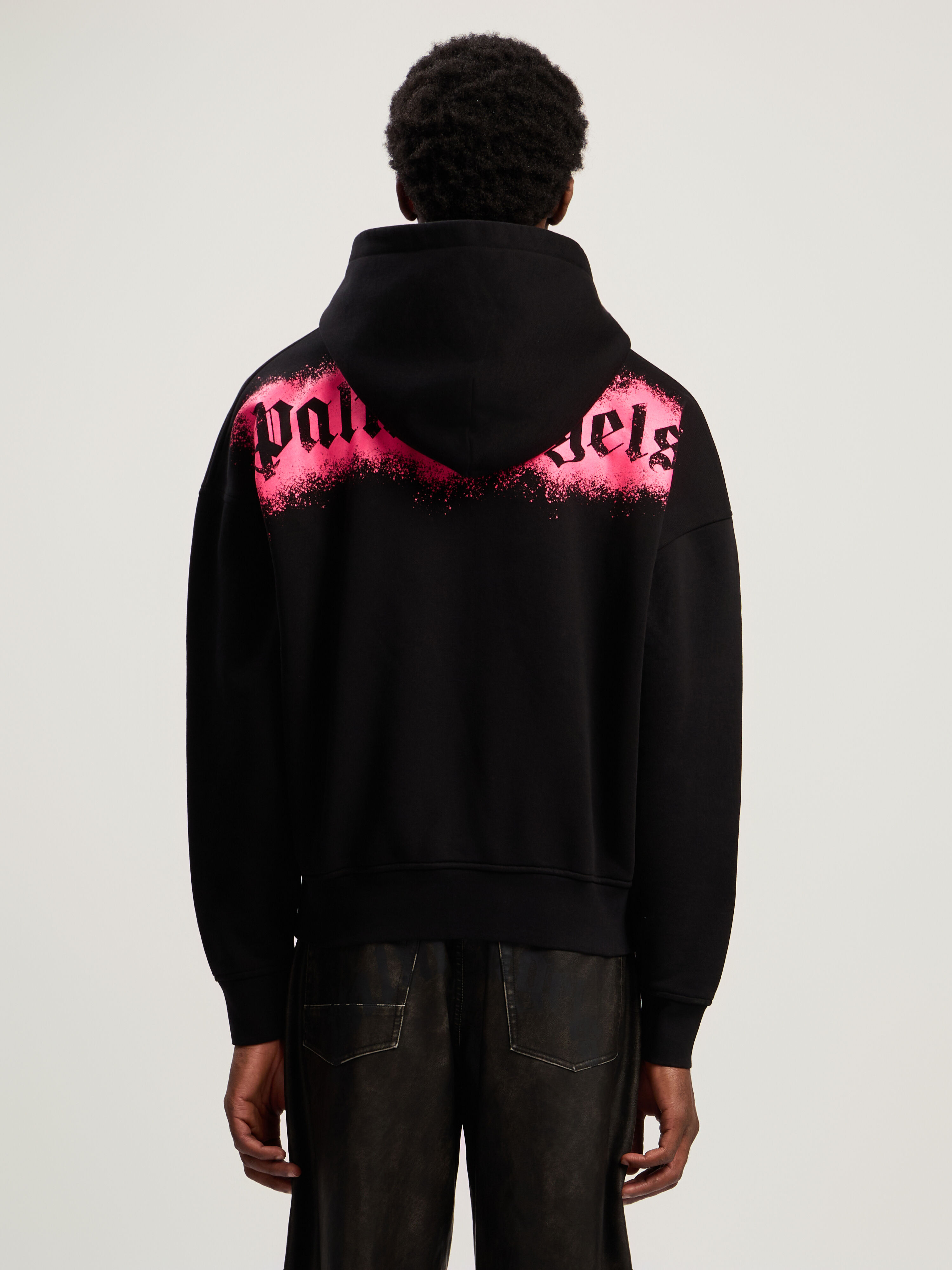 PALM ANGELS Spray Bear Loose Hoodie BLACK - FUCHSIA FLUO PMBB17EF25FLE005