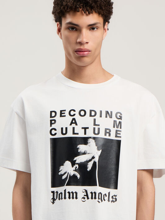 PALM ANGELS Decoding Palm Culture Regular T-Shirt OFF WHITE - BLACK PMAA109F25JER006