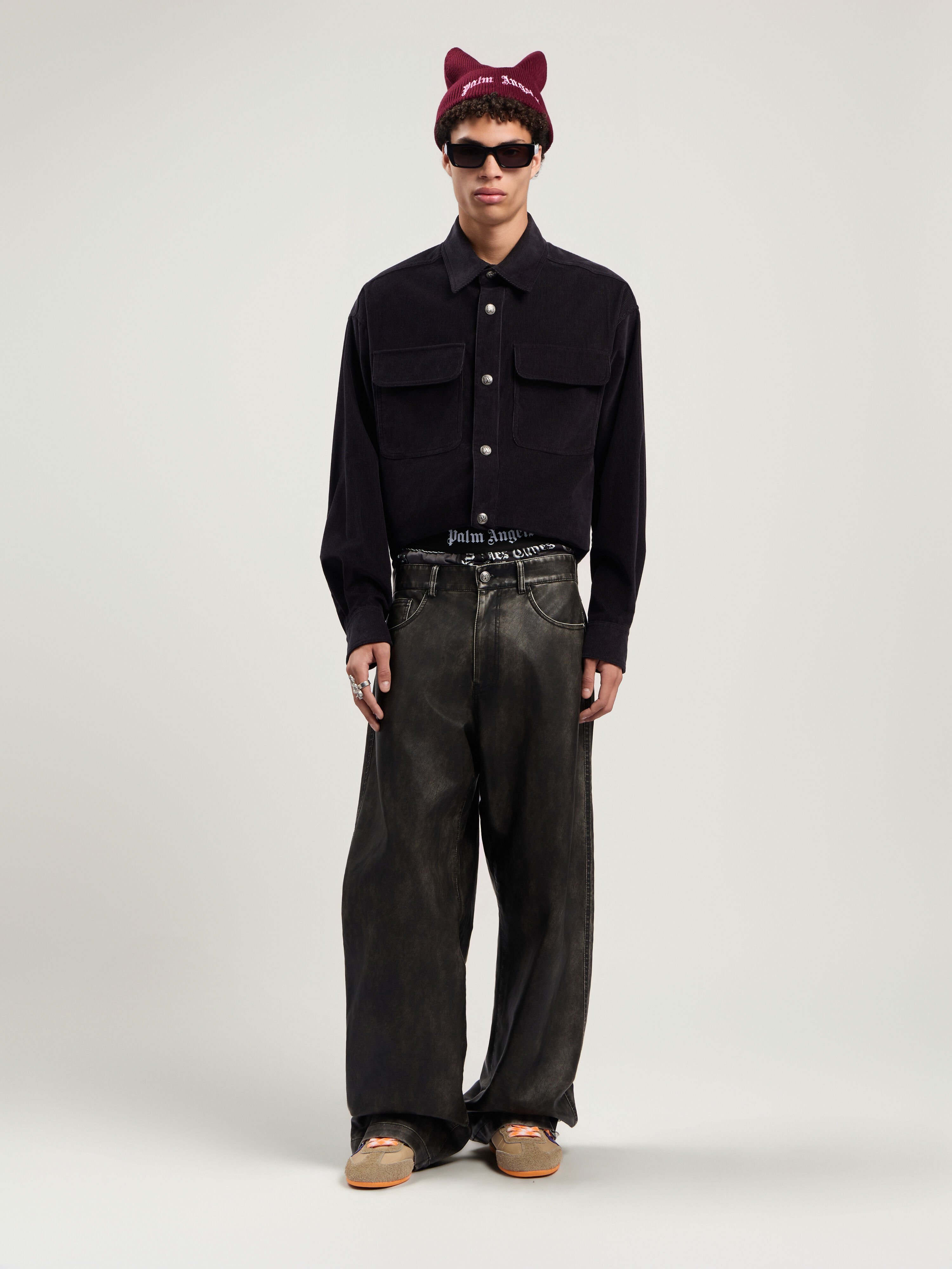 PALM ANGELS Classic Logo Corduroy Overshirt ANTHRACITE - OFF WHITE PMES024F25FAB001