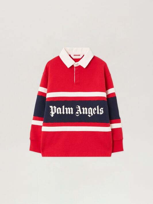 PALM ANGELS Rugby Polo Sweatshirt RED - OFF WHITE PBBA015F25FLE001