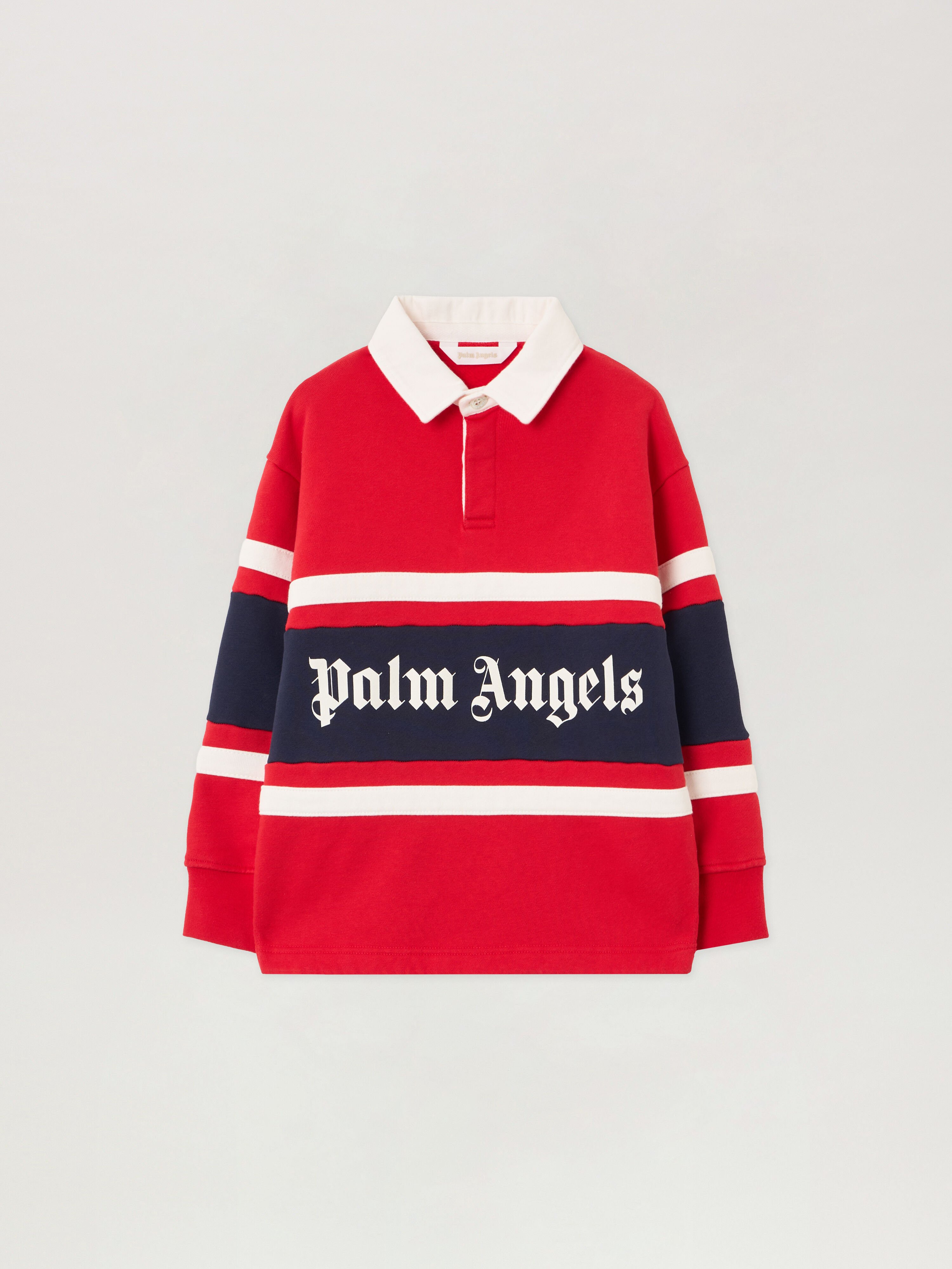 PALM ANGELS Rugby Polo Sweatshirt RED - OFF WHITE PBBA015F25FLE001