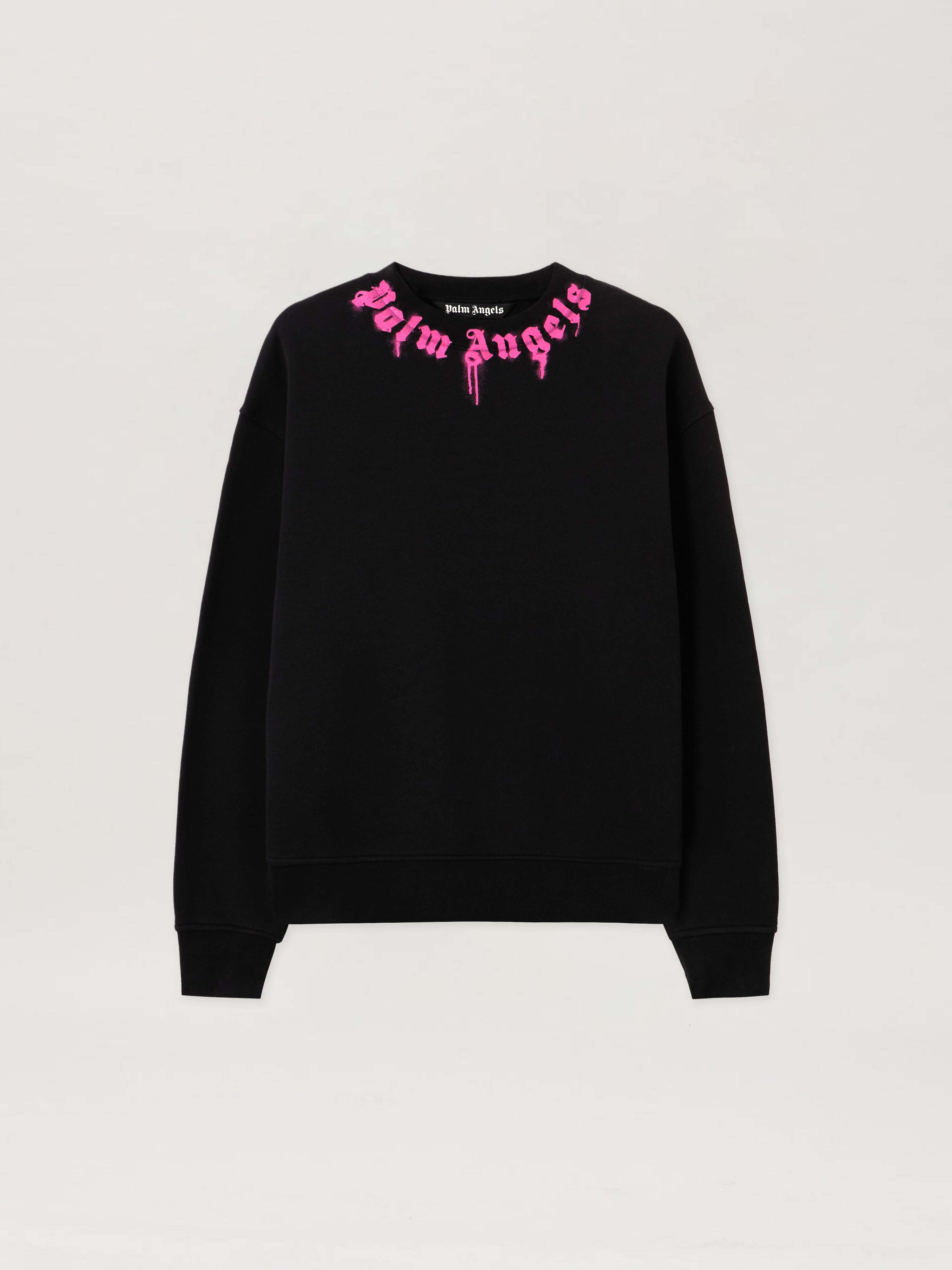 PALM ANGELS Neck Logo Crew Sweatshirt BLACK - FUCHSIA PMBA08HF25FLE005
