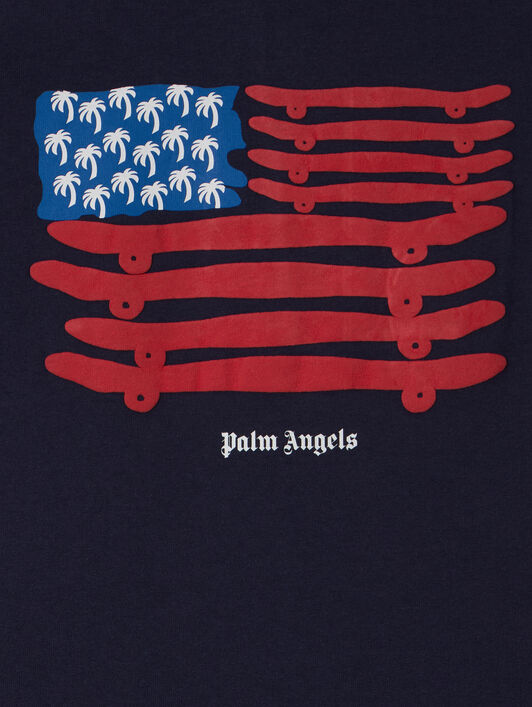 PALM ANGELS Skate Graphic Crewneck T-Shirt NAVY BLUE - RED PBAA002F25JER003