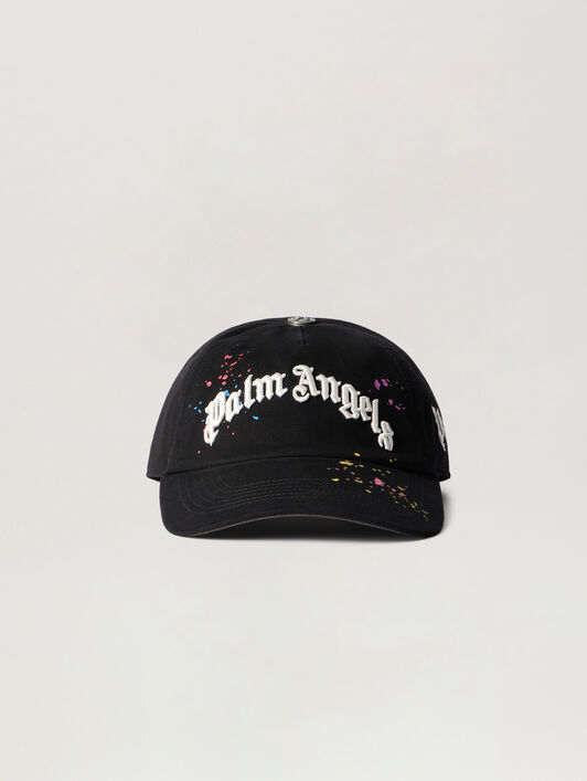 PALM ANGELS Curved Logo Painted Cap BLACK - MULTICOLOR PMLB104F25FAB001