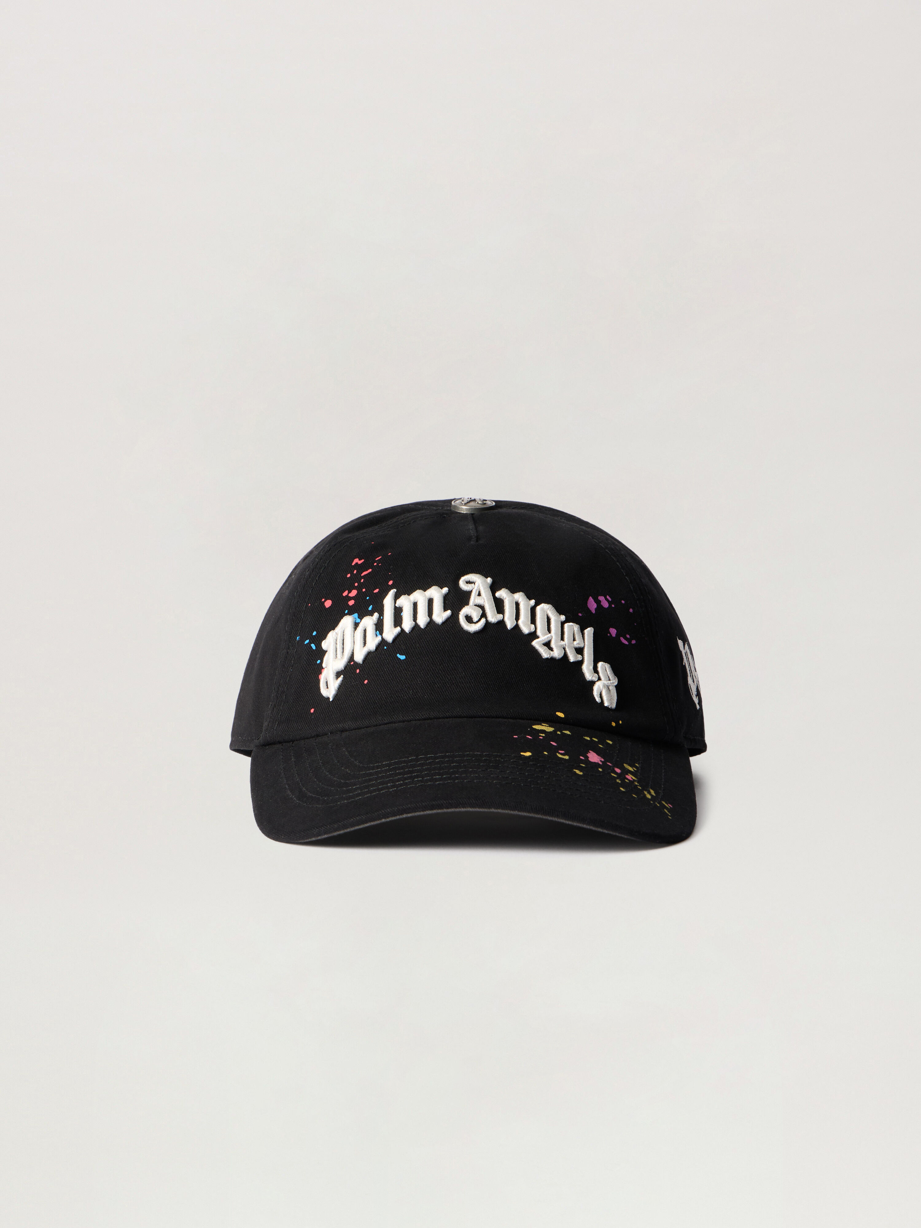 PALM ANGELS Curved Logo Painted Cap BLACK - MULTICOLOR PMLB104F25FAB001