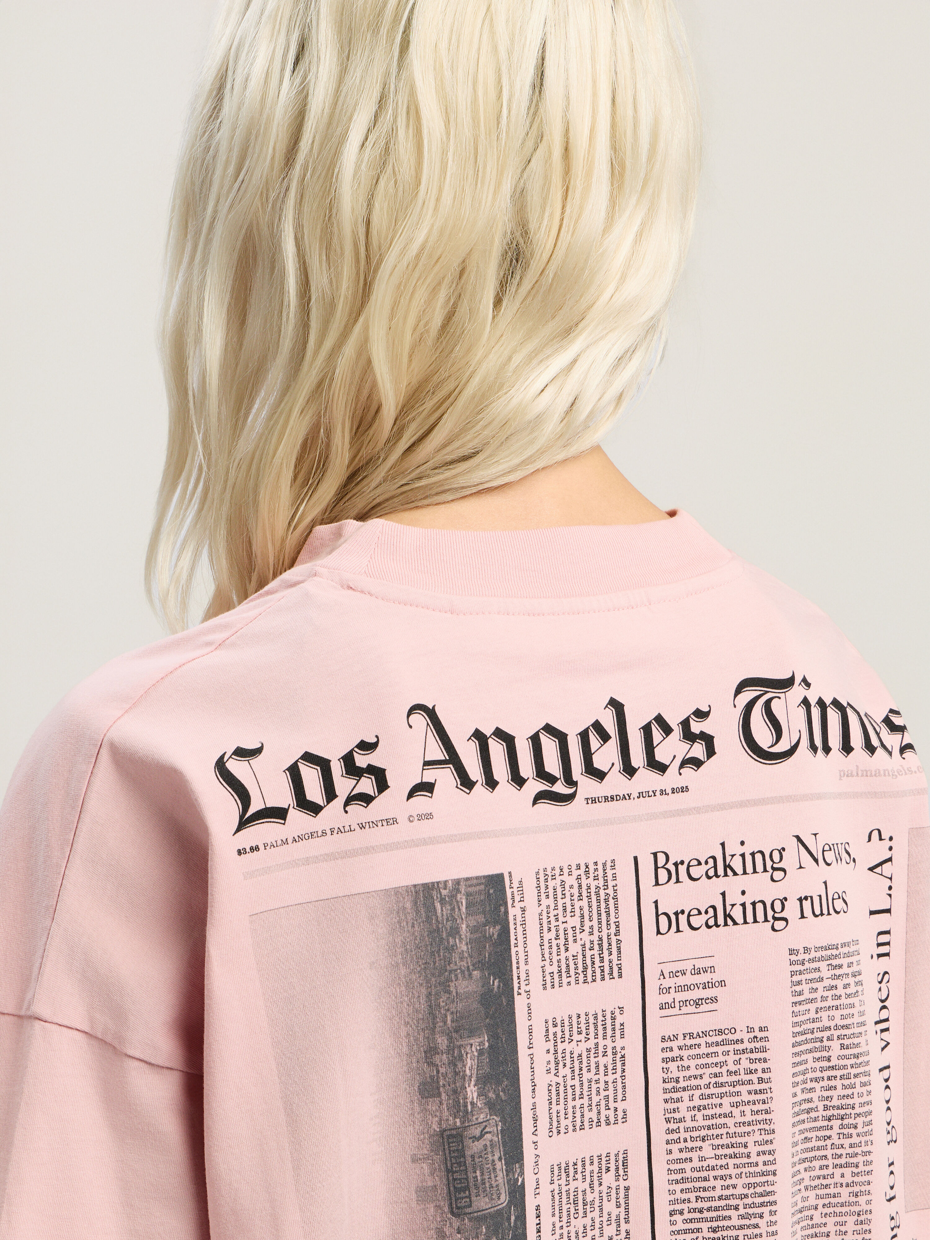 PALM ANGELS PaxLaTimesGraphic Loose Tee PINK - BLACK PWAA07BF25JER001