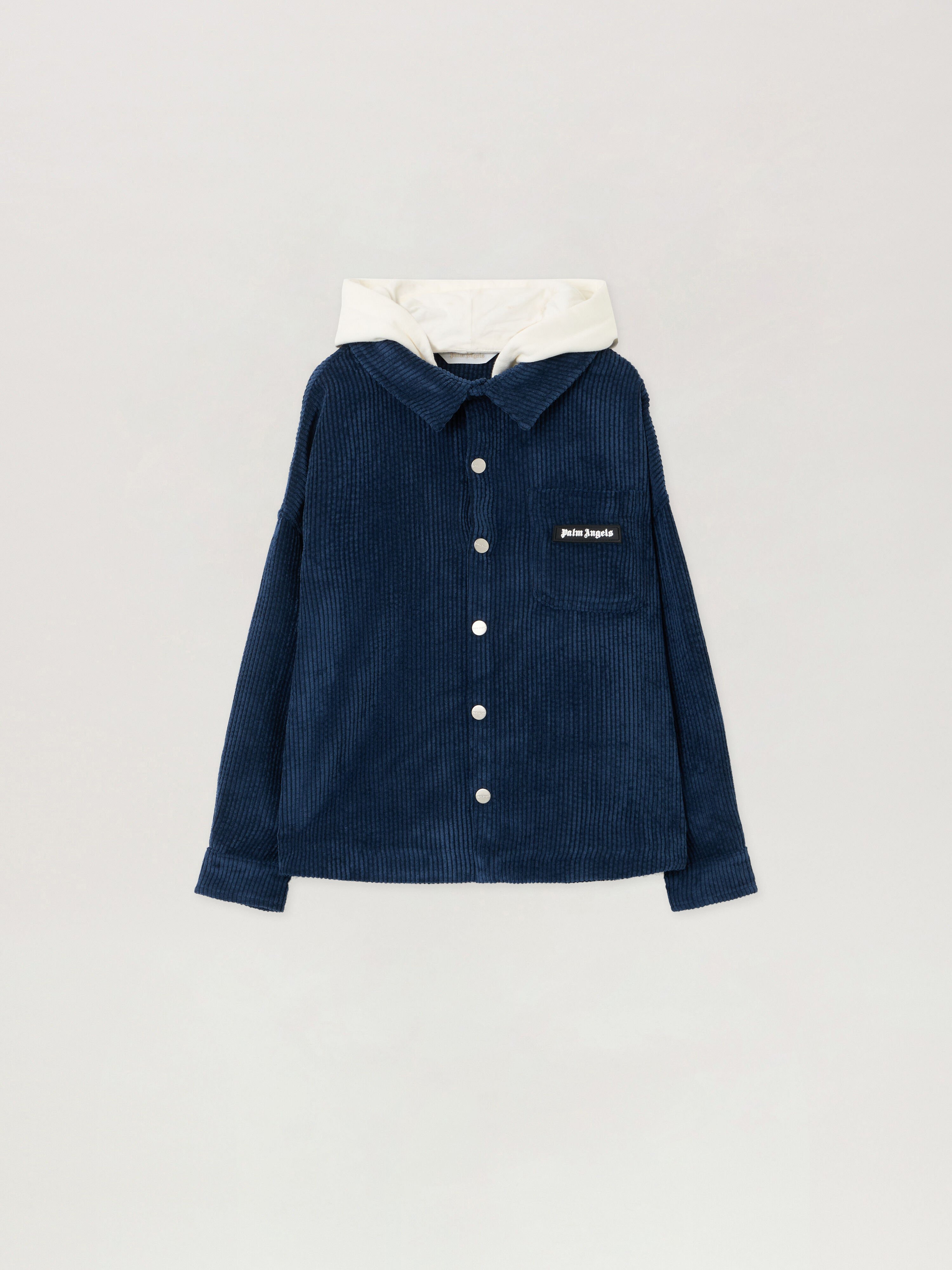 PALM ANGELS Corduroy Hooded Shirt Jacket NAVY BLUE - OFF WHITE PBES007F25FAB001