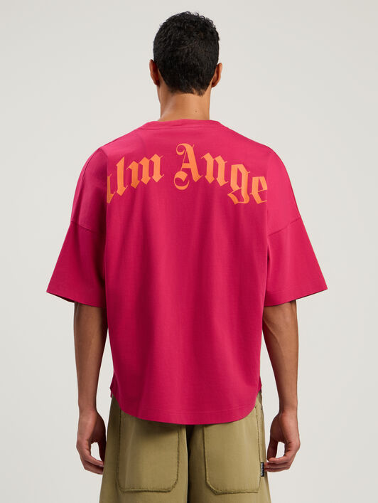 PALM ANGELS Back Curved Logo Over T-Shirt FUCHSIA - ORANGE PMAA10BF25JER001
