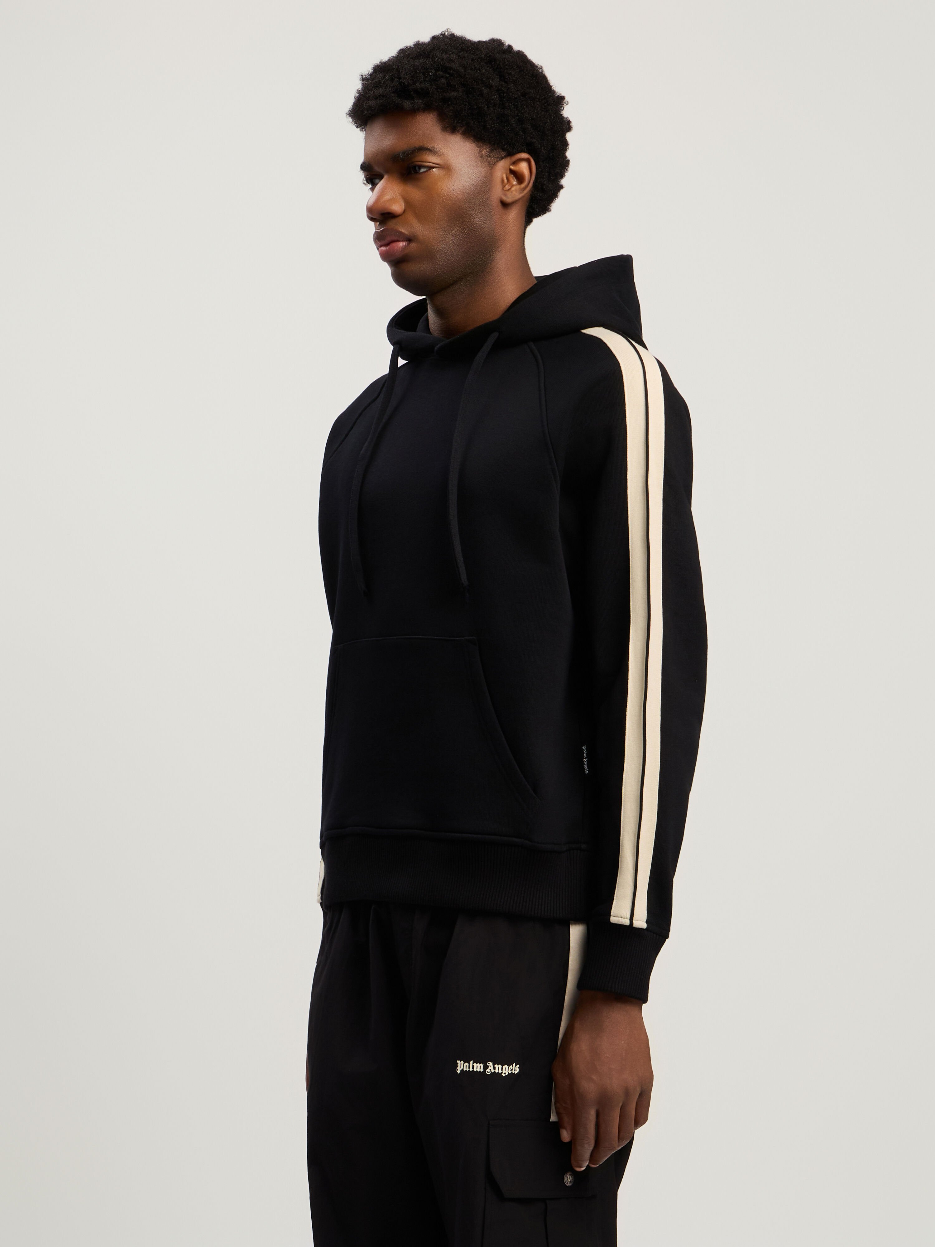 PALM ANGELS Curved Logo Track Hoodie BLACK - OFF WHITE PMBB17HF25FLE001