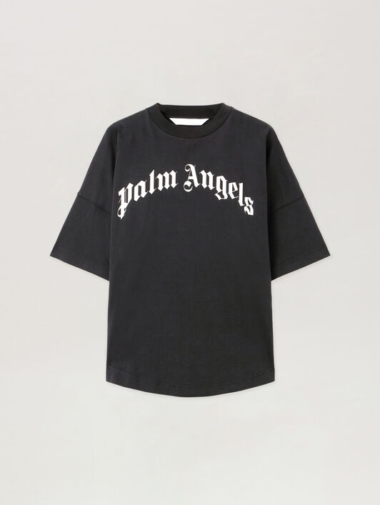 PALM ANGELS Curved Logo Over Tee BLACK - OFF WHITE PWAA07CF25JER001