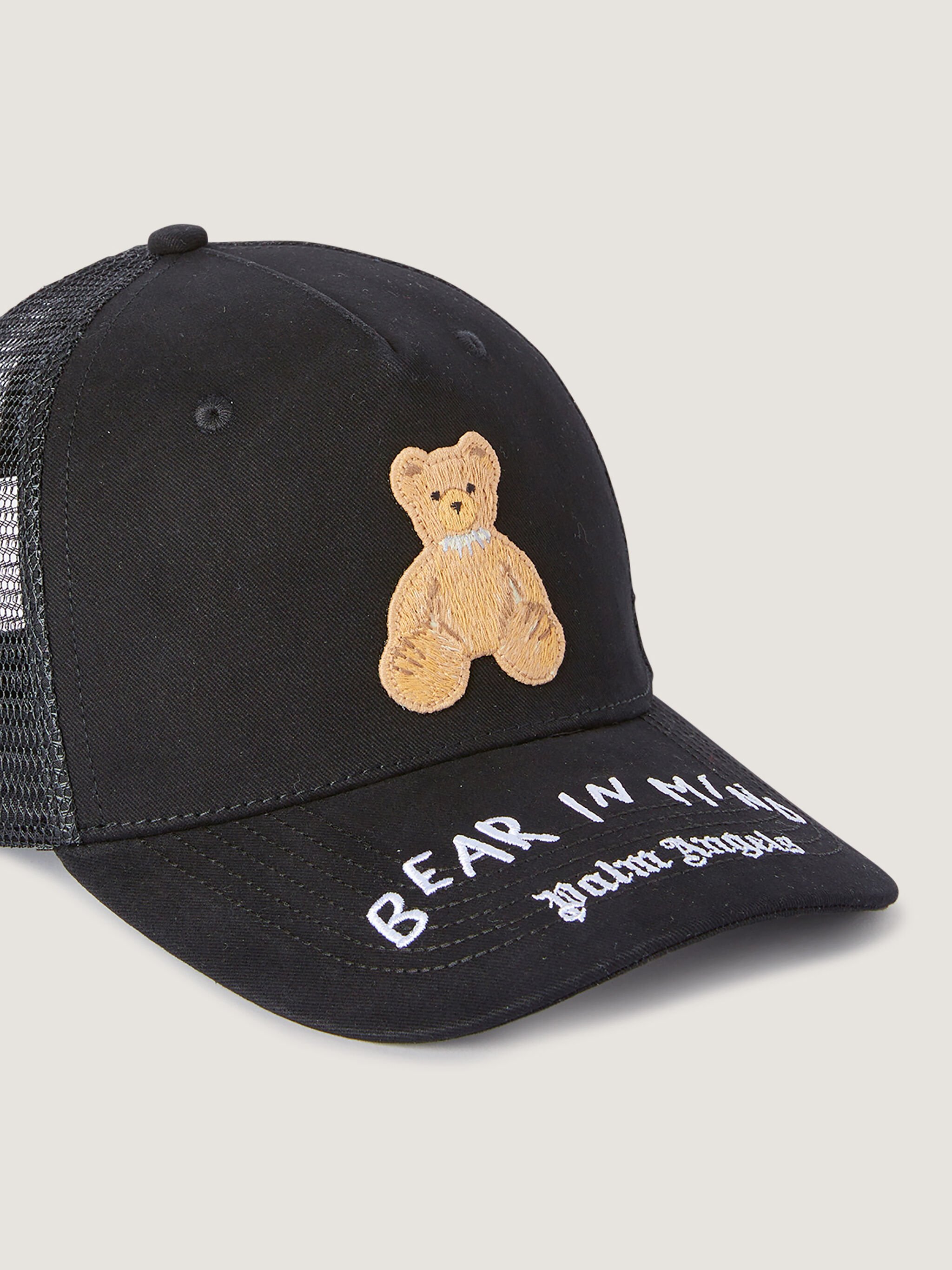 PALM ANGELS Bear In Mind Trucker Cap BLACK - BROWN PMLB068F25FAB001