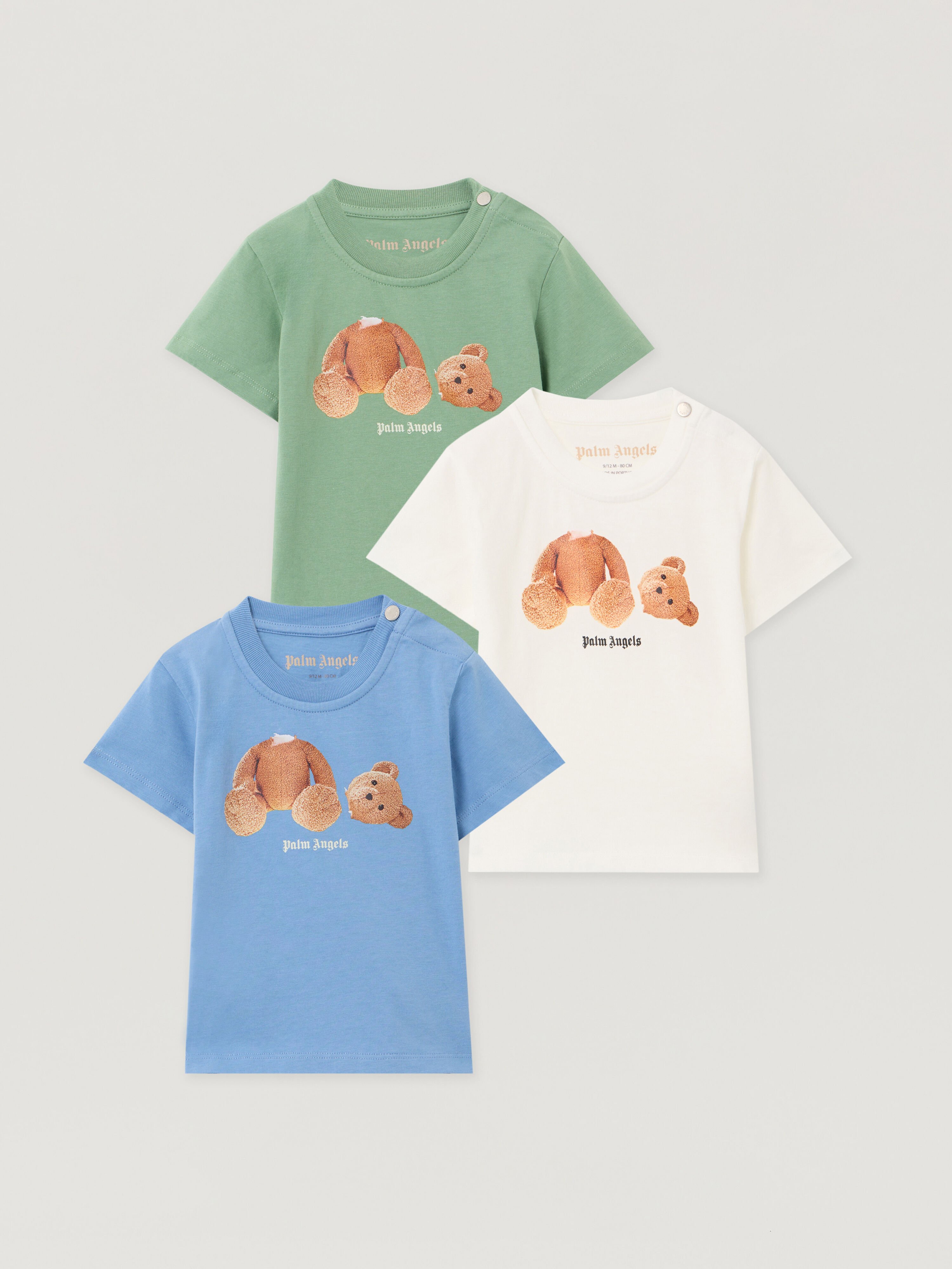 PALM ANGELS Bear Tripack T-Shirt DUSTY BLUE BROWN PB2X01AF25JER001