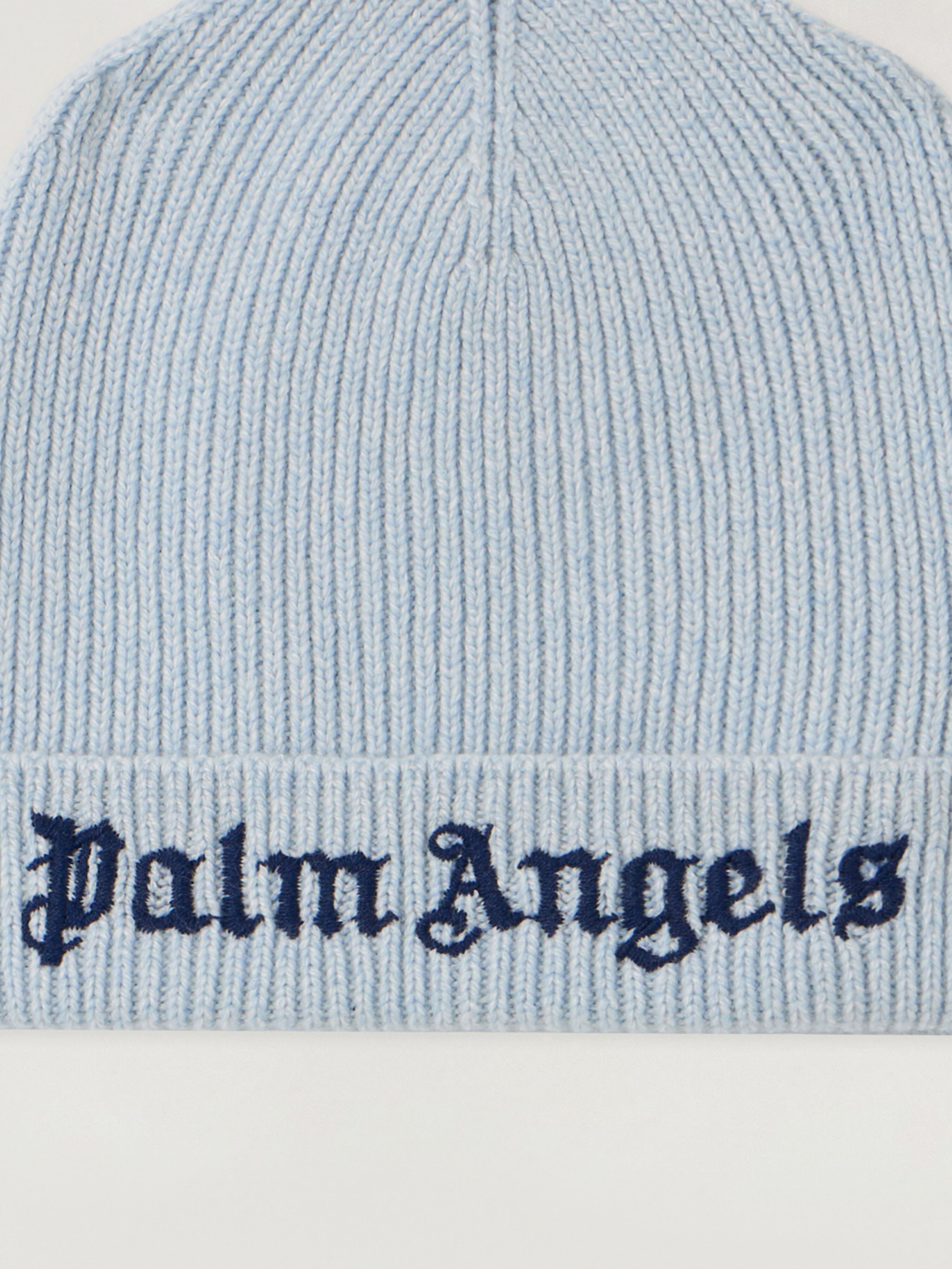 Logo Cuffed Knit Beanie PALM ANGELS Logo Cuffed Knit Beanie LIGHT BLUE - NAVY BLUE PBLC006F25KNI001