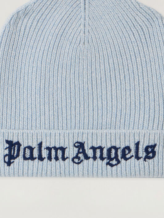 Logo Cuffed Knit Beanie PALM ANGELS Logo Cuffed Knit Beanie LIGHT BLUE - NAVY BLUE PBLC006F25KNI001