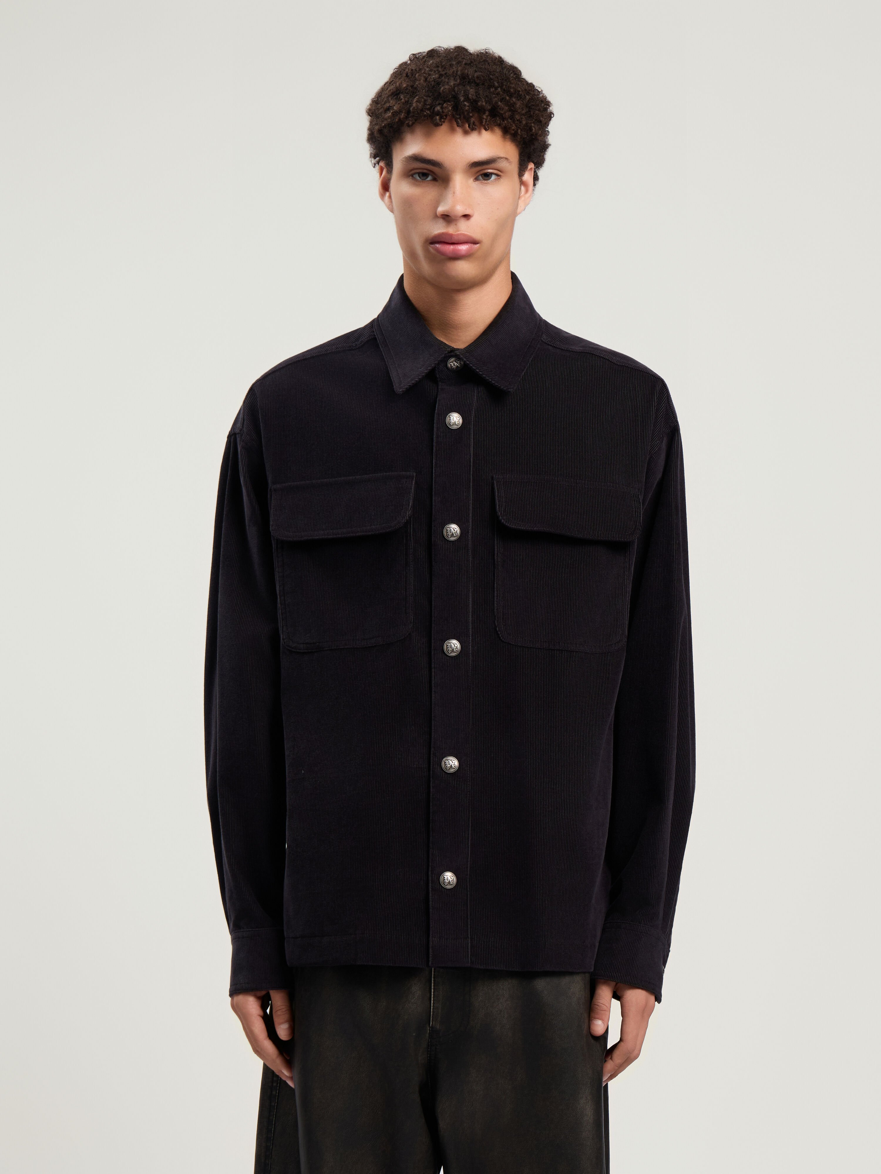 PALM ANGELS Classic Logo Corduroy Overshirt ANTHRACITE - OFF WHITE PMES024F25FAB001
