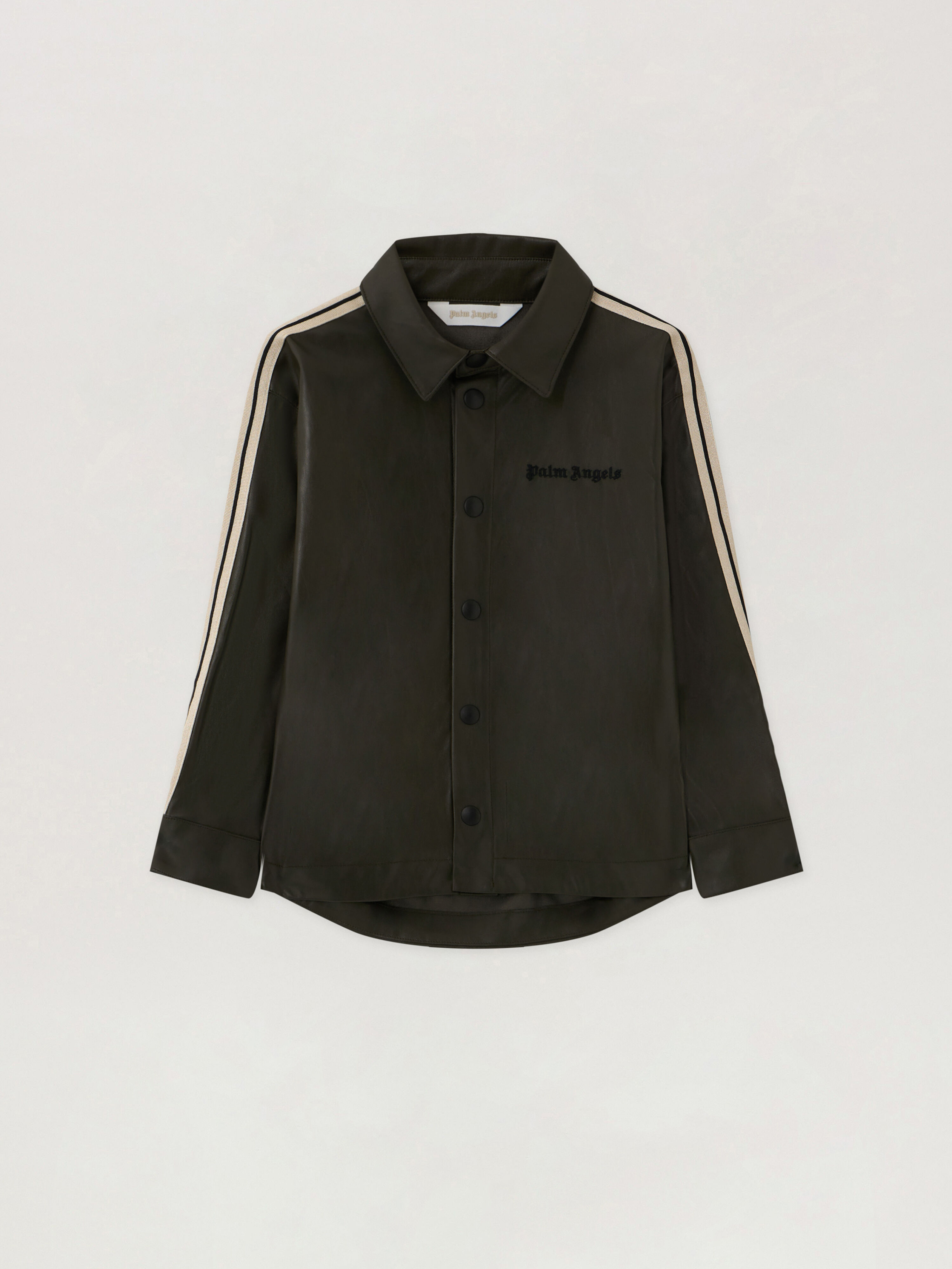 PALM ANGELS Coated Track Shirt MILITARY GREEN - BLACK PBGA009F25FAB001