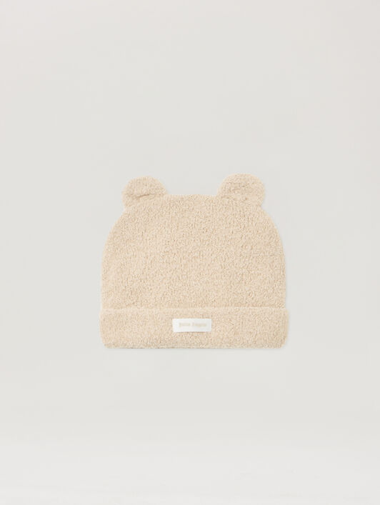 PALM ANGELS Teddy Bear Knit Beanie ECRU - BROWN PBXY005F25KNI001