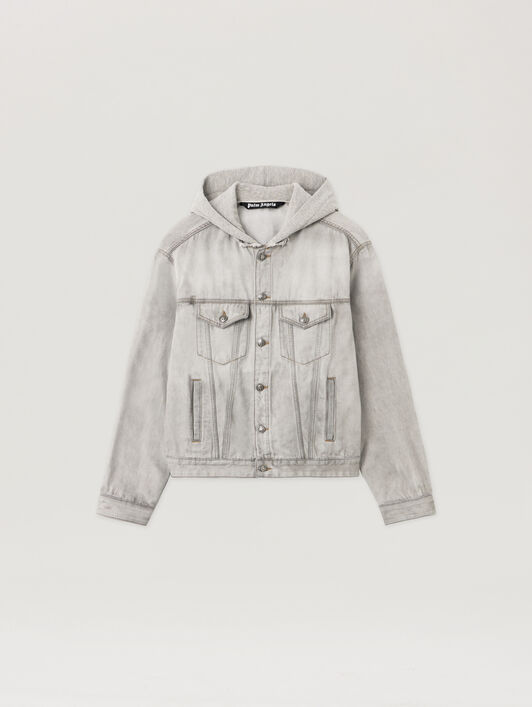 PALM ANGELS Curved Logo Denim Jacket LIGHT GREY - GREY MELANGE PMYE05CF25DEN001