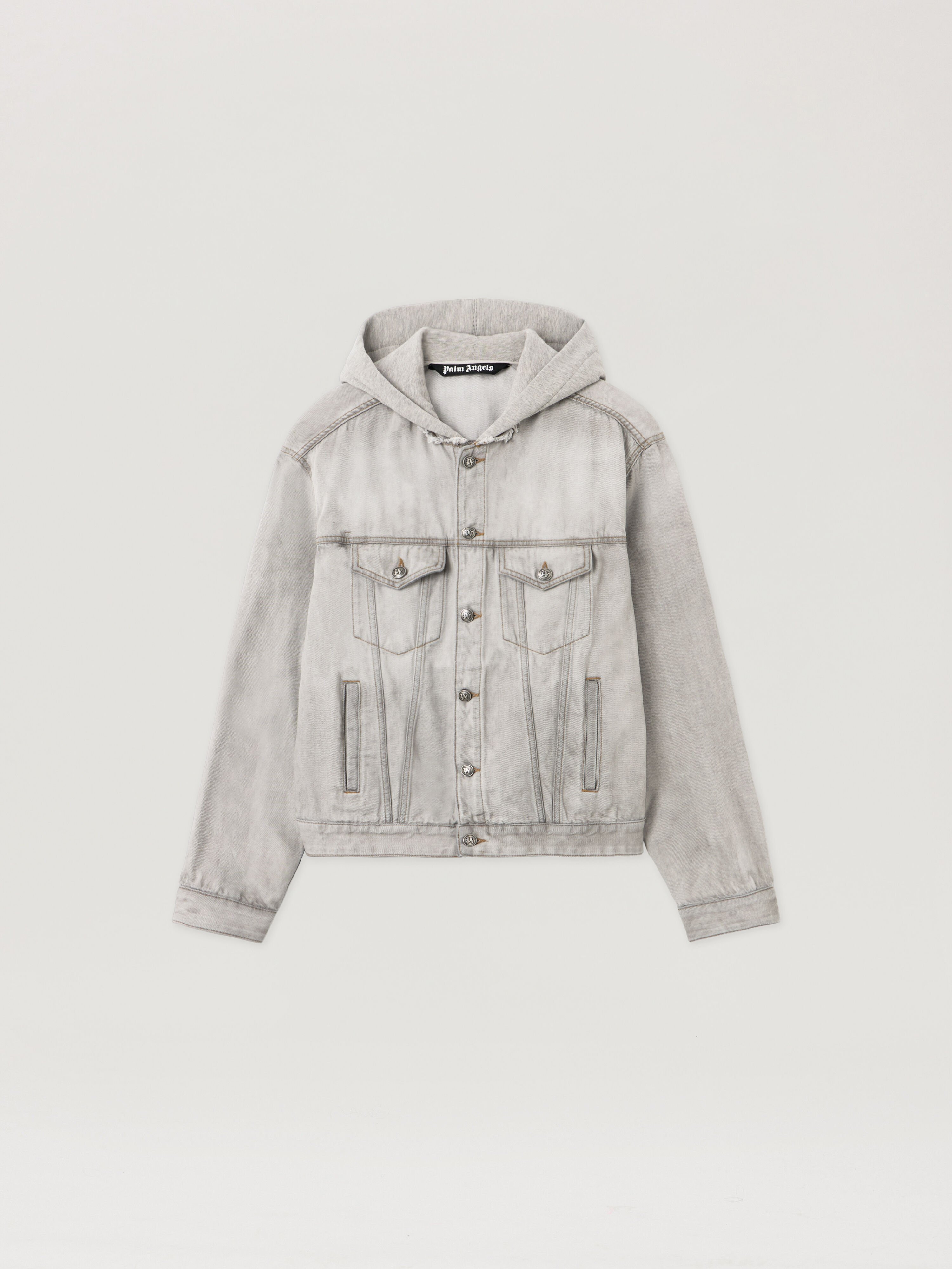 PALM ANGELS Curved Logo Denim Jacket LIGHT GREY - GREY MELANGE PMYE05CF25DEN001