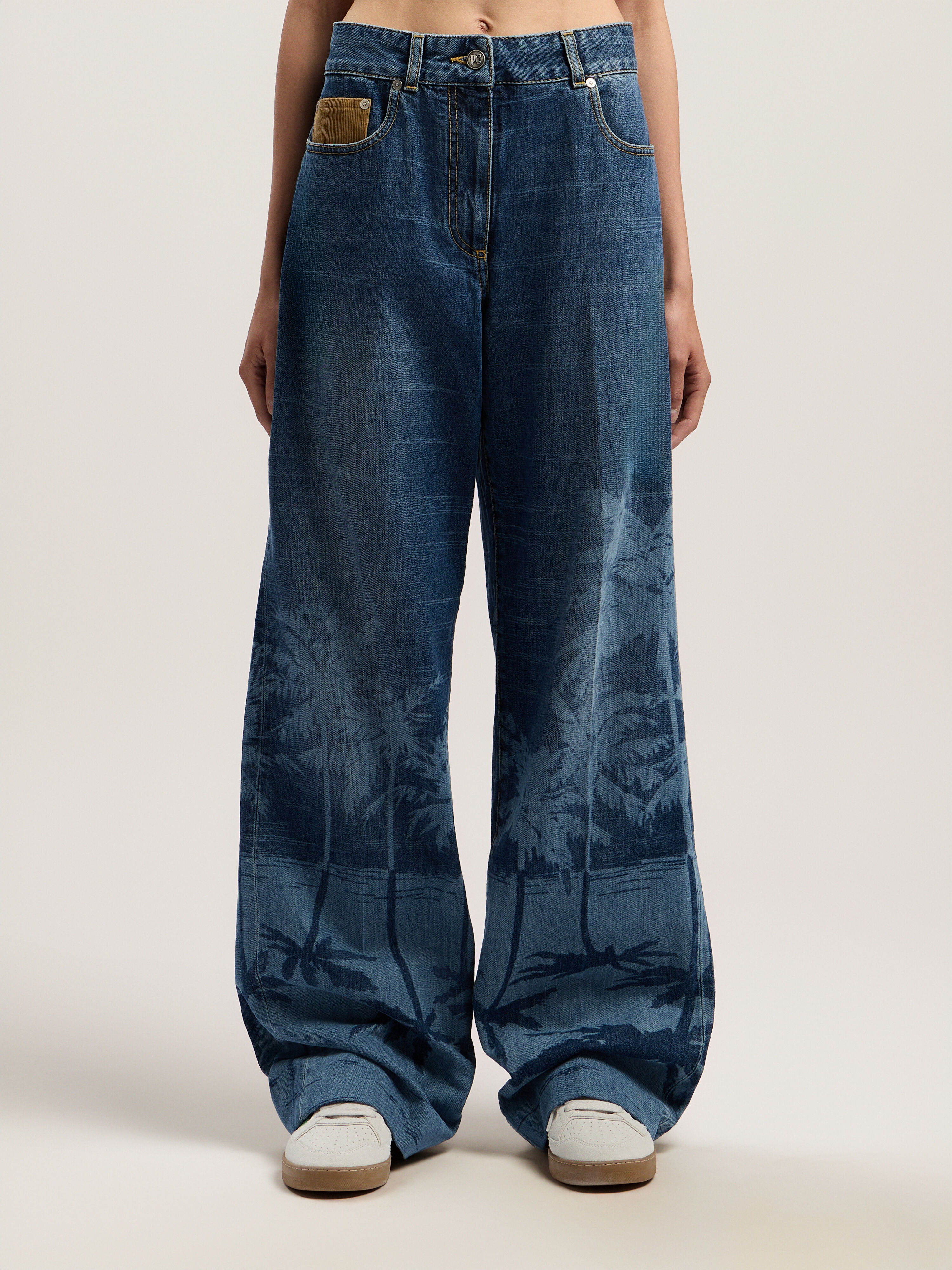 PALM ANGELS Palms Loose Denim Pants LIGHT BLUE - BEIGE PWYA038F25DEN001