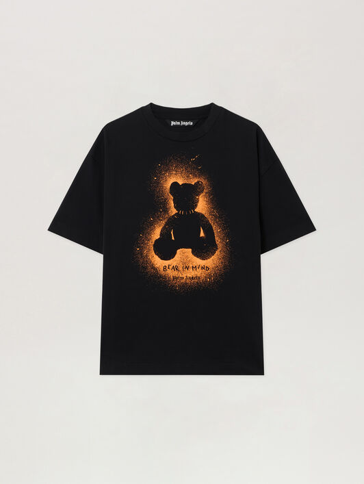PALM ANGELS Spray Bear Regular T-Shirt BLACK - ORANGE FLUO PMAA109F25JER00B