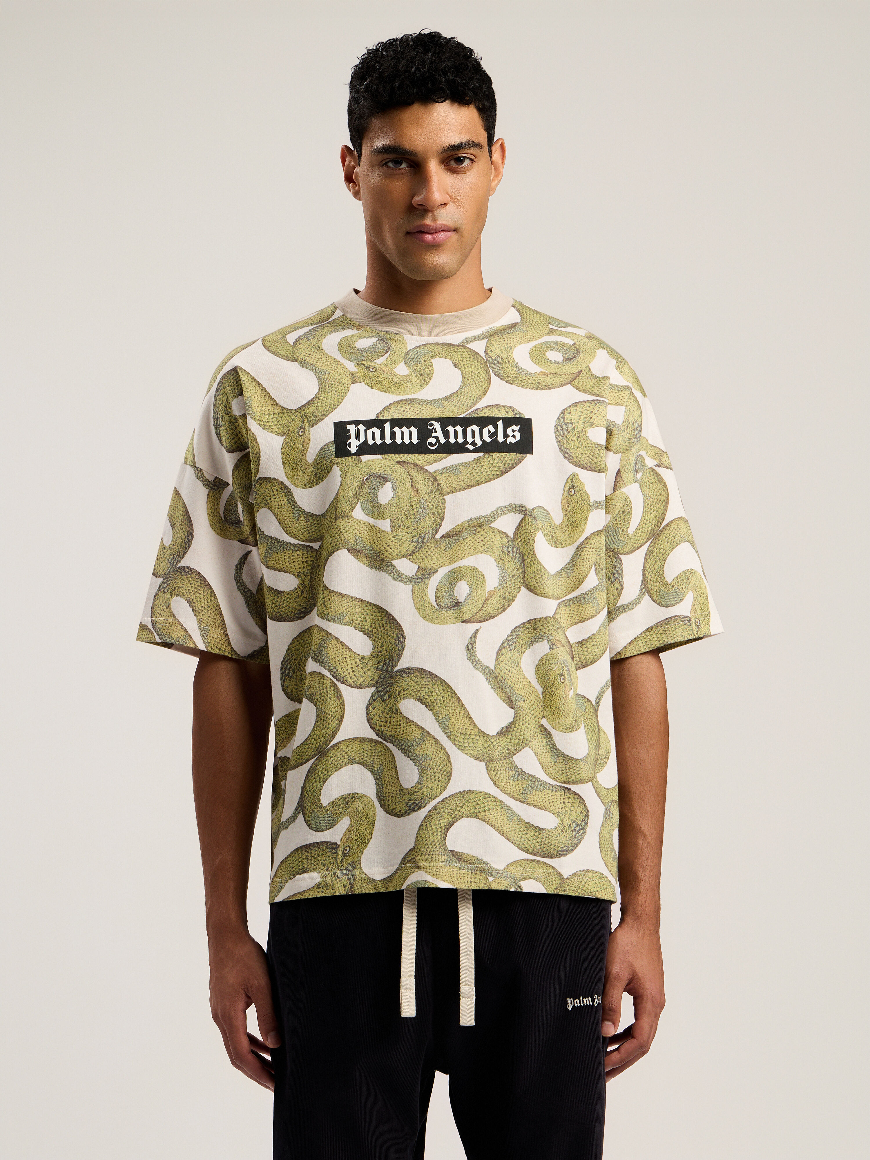 Snake Allover Loose T-Shirt PALM ANGELS Snake Allover Loose T-Shirt IVORY - GREEN PMAA10DF25JER004