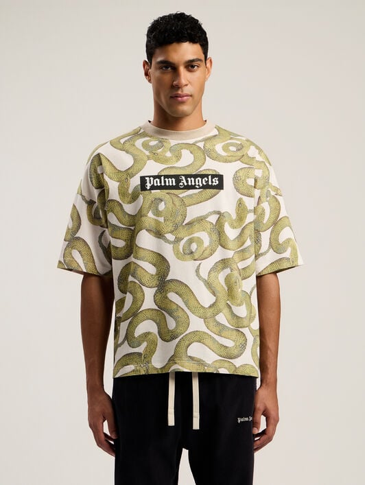 Snake Allover Loose T-Shirt PALM ANGELS Snake Allover Loose T-Shirt IVORY - GREEN PMAA10DF25JER004