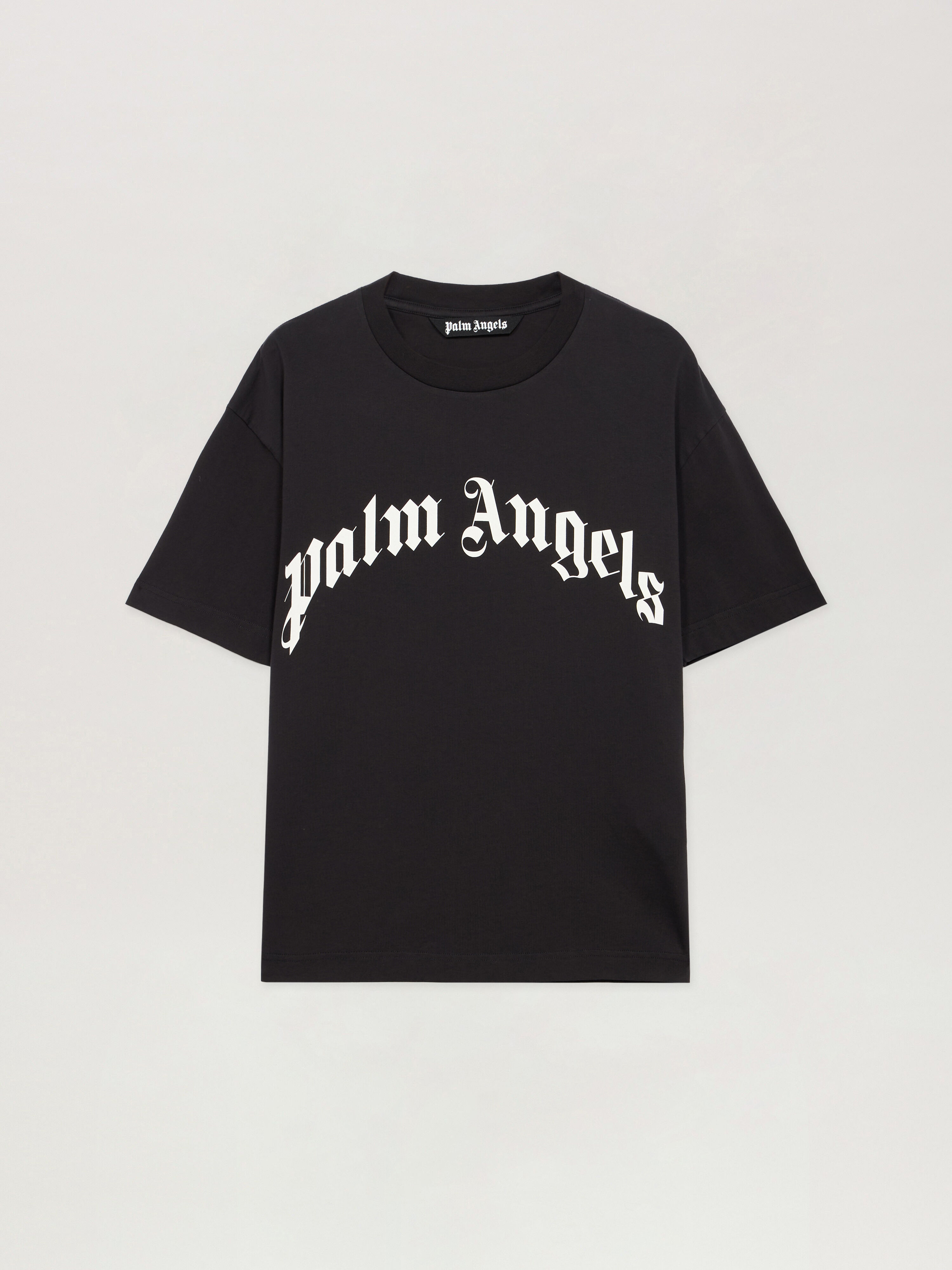 PALM ANGELS Curved Logo Reg T-Shirt BLACK - OFF WHITE PMAA109F25JER003