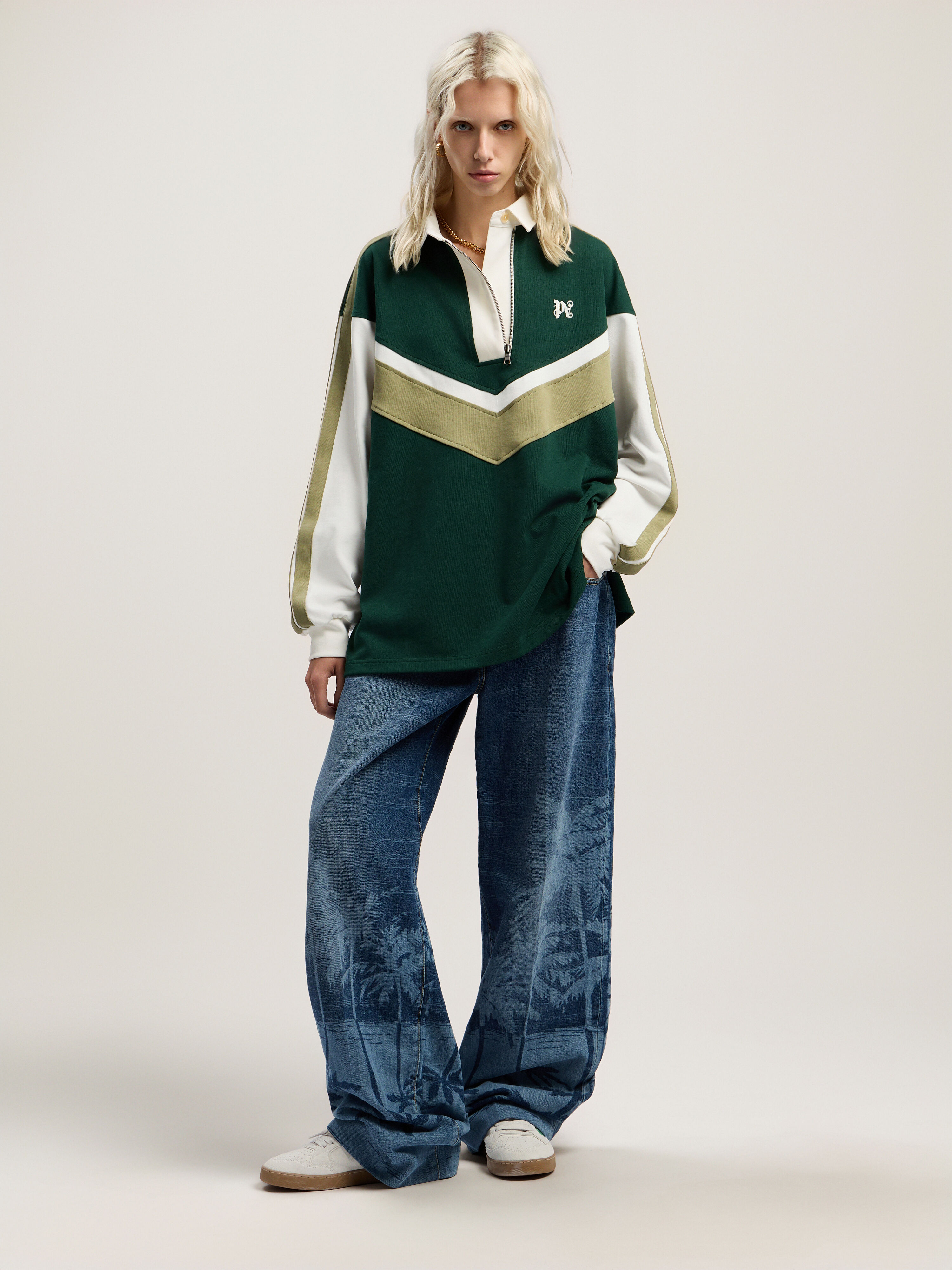 PALM ANGELS Palms Loose Denim Pants LIGHT BLUE - BEIGE PWYA038F25DEN001