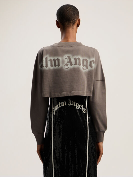 PALM ANGELS Classic Logo Crop Top DARK GREY - OFF WHITE PWAB023F25JER001