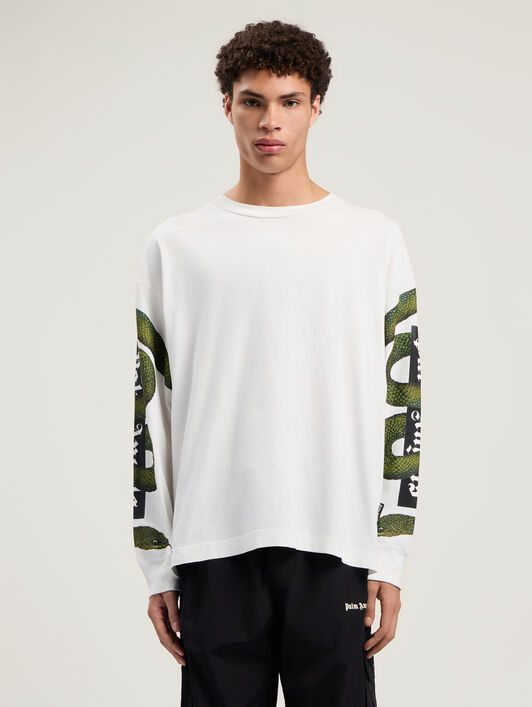 PALM ANGELS Snake Box Logo Long Sleeve T-Shirt OFF WHITE - GREEN PMAB058F25JER002