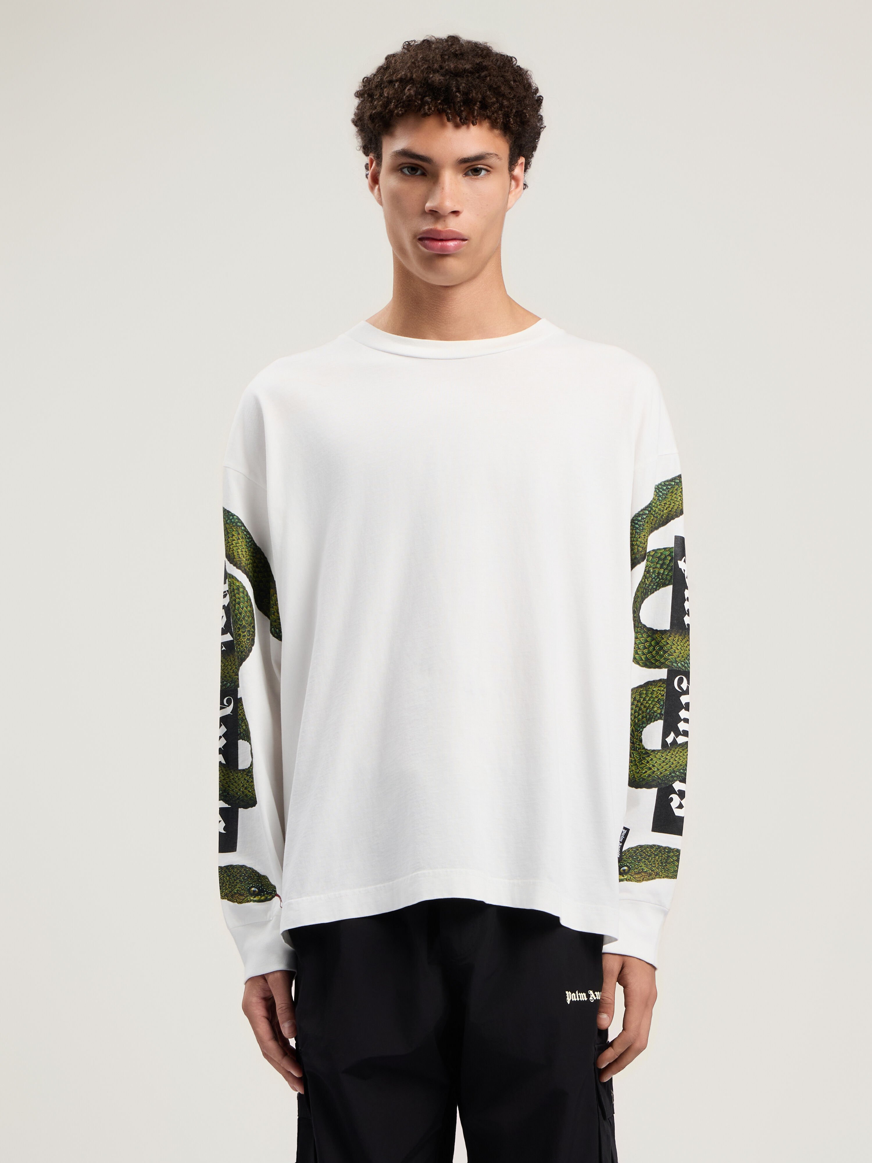 PALM ANGELS Snake Box Logo Long Sleeve T-Shirt OFF WHITE - GREEN PMAB058F25JER002