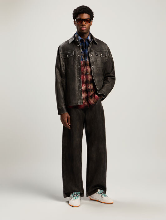 PALM ANGELS Curved Logo Check Shirt BLUE - RED PMGE043F25FAB001