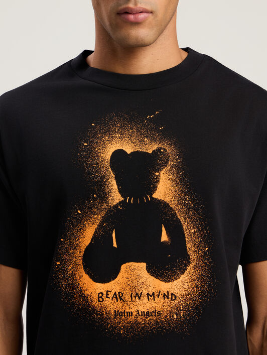 PALM ANGELS Spray Bear Regular T-Shirt BLACK - ORANGE FLUO PMAA109F25JER00B
