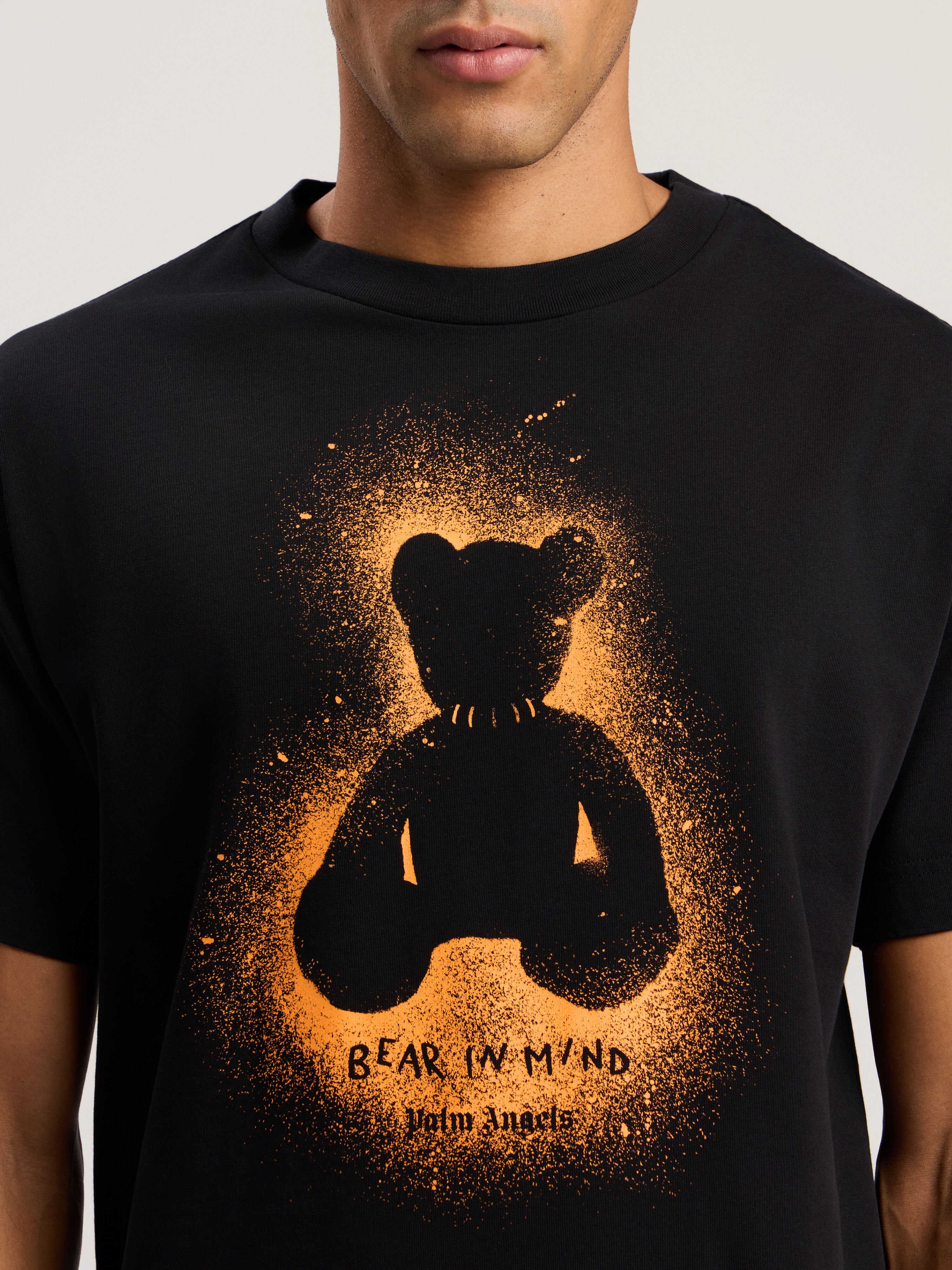 PALM ANGELS Spray Bear Regular T-Shirt BLACK - ORANGE FLUO PMAA109F25JER00B