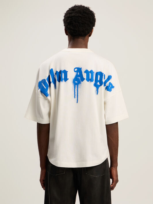 PALM ANGELS Curved Logo Over T-shirt OFF WHITE - COBALT BLUE PMAA10BF25JER006