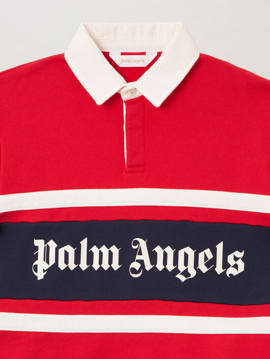 PALM ANGELS Rugby Polo Sweatshirt RED - OFF WHITE PBBA015F25FLE001