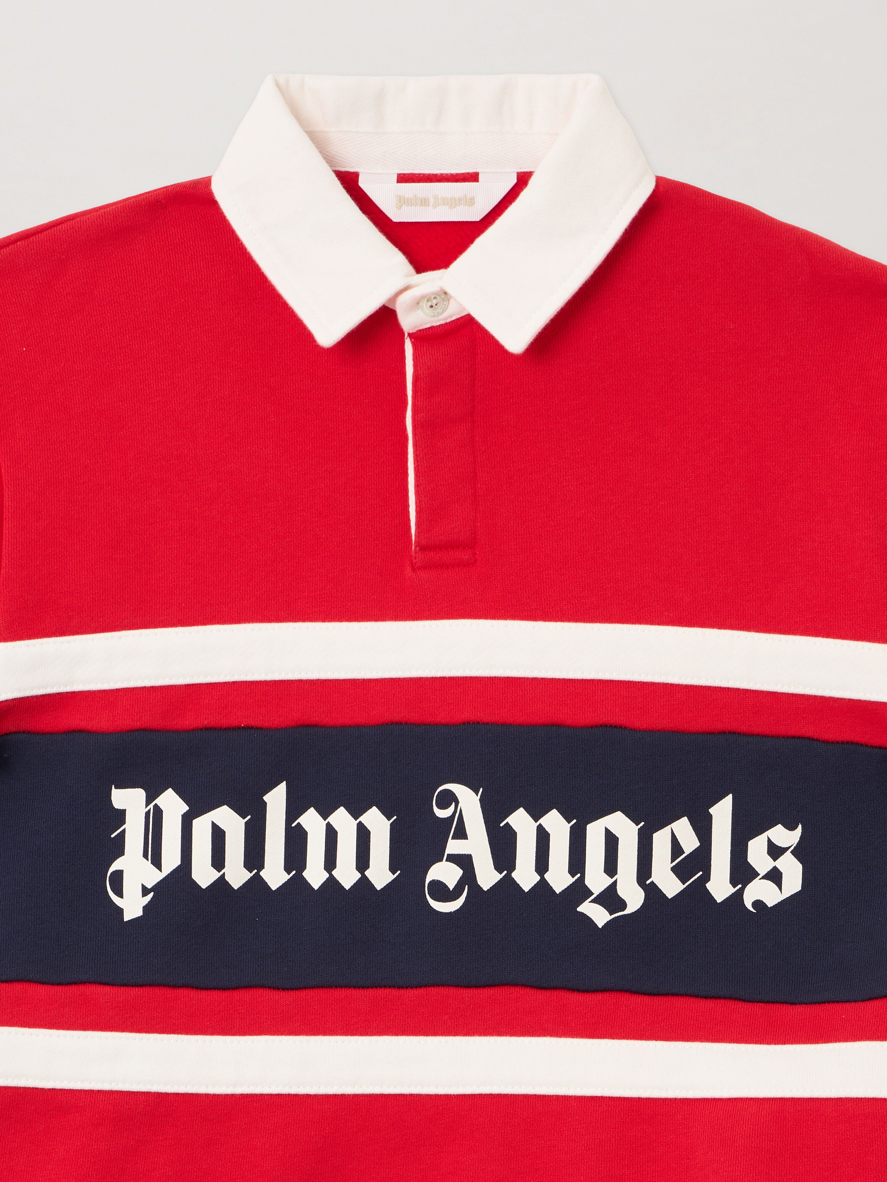 PALM ANGELS Rugby Polo Sweatshirt RED - OFF WHITE PBBA015F25FLE001