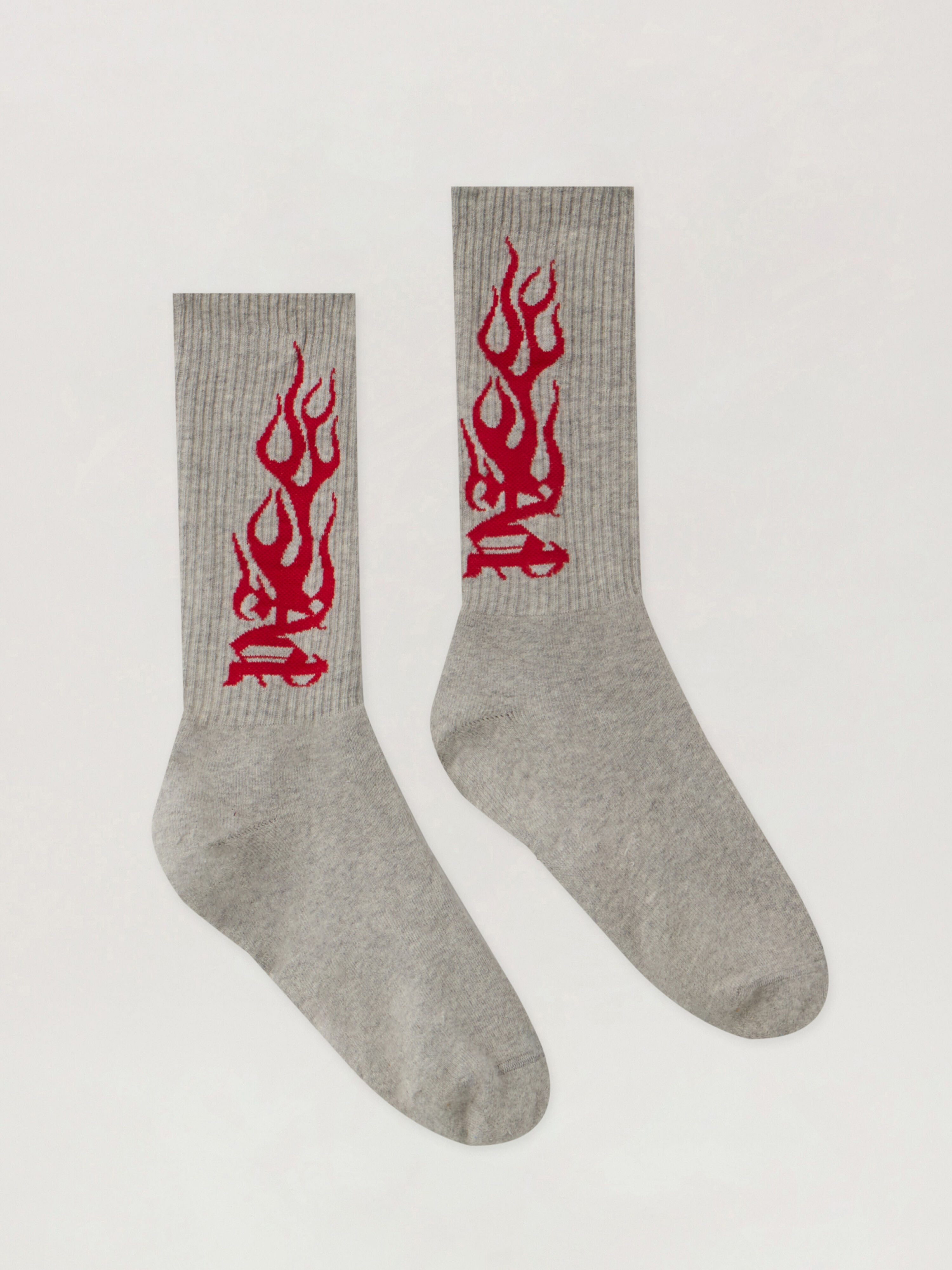 PALM ANGELS Flames Jacquard Socks GREY MELANGE - RED PMRA001F25FAB002